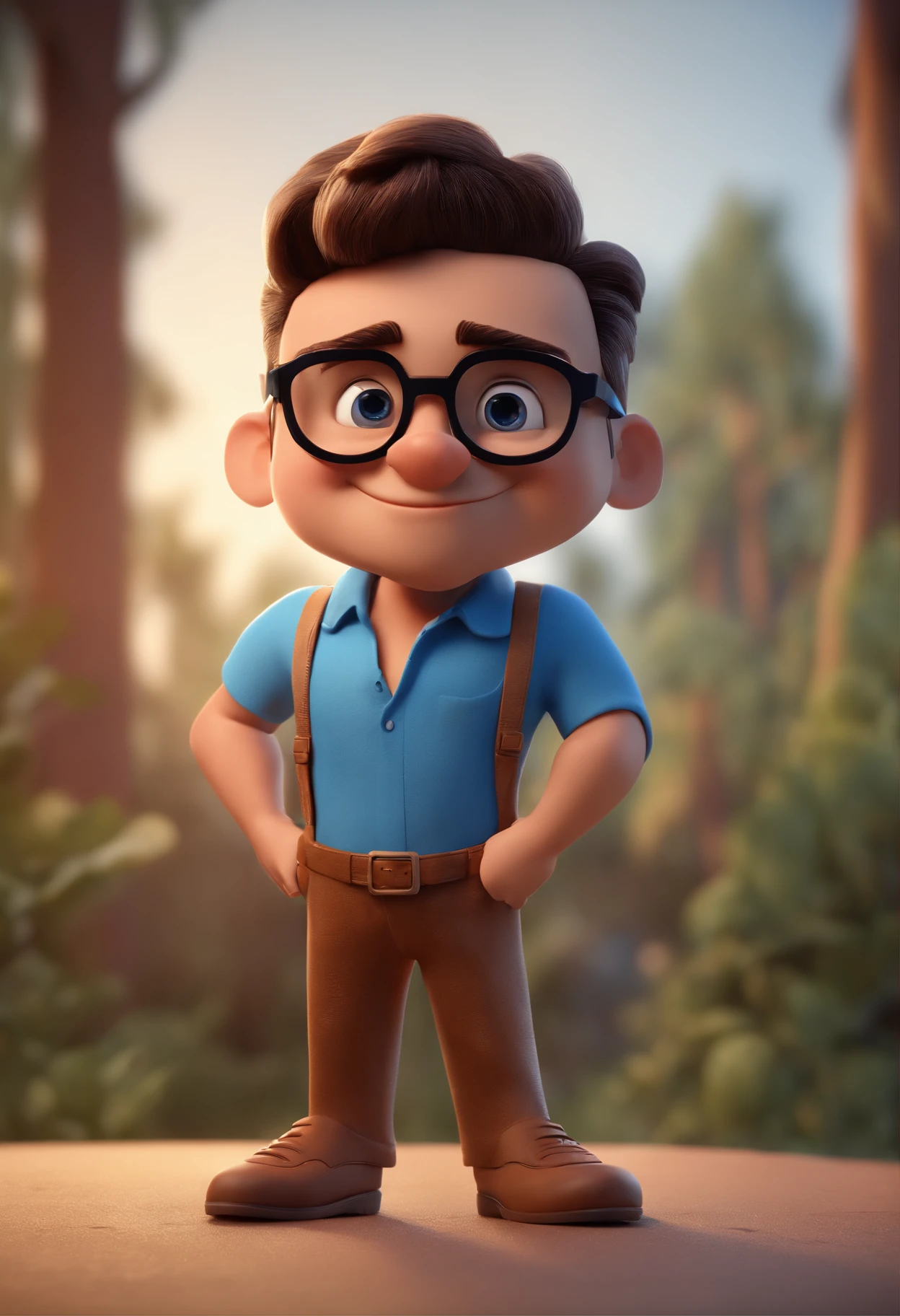 Cartoon character of a man with black glasses and a blue shirt, animation character, Caractere estilizado, animation style rendering, 3D estilizado, Arnold Maya render, 3 d render stylized, toon render keyshot, Personagem 3D, Personagem 3D, 3d rendering stylized, 3 d character render, personagem de desenho animado, Personagem de close up, Pose de personagem, (Estilo Pixar) (master part:1.2) (Bokeh) (best quality) (pele detalhada) (textura detalhada) (8k) (argila) (Cinematic lighting) (foco nítido