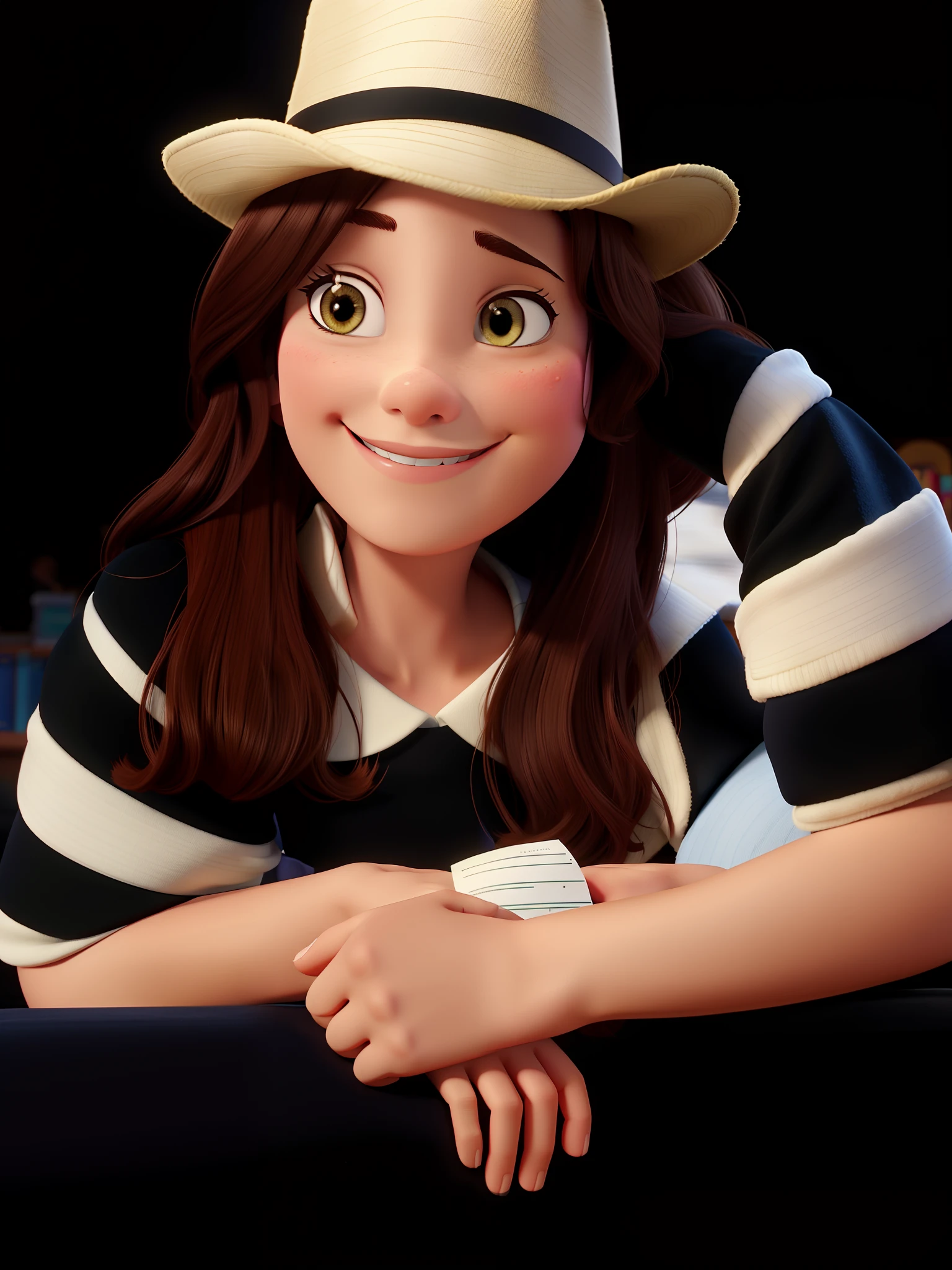 Three brunette women Disney Pixar style, alta qualidade, melhor qualidade, pano de fundo biblioteca