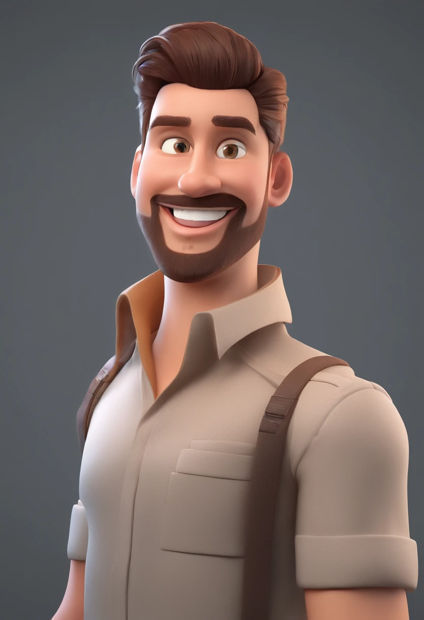 Smiling Man Illustration, sorriso insano, Homem de pele marrom com um sorriso gigante, happily smiling at the camera, sorriso atrevido, he's smiling, sorriso muito grande, Macho sorridente, foto de perfil headshot, rindo sorriso enorme, desenhando no estilo de Arte 3D, c4d, fundo de cor branco puro, estilo disney, estilo pixar render ilustracao Super Detalhe, 8k