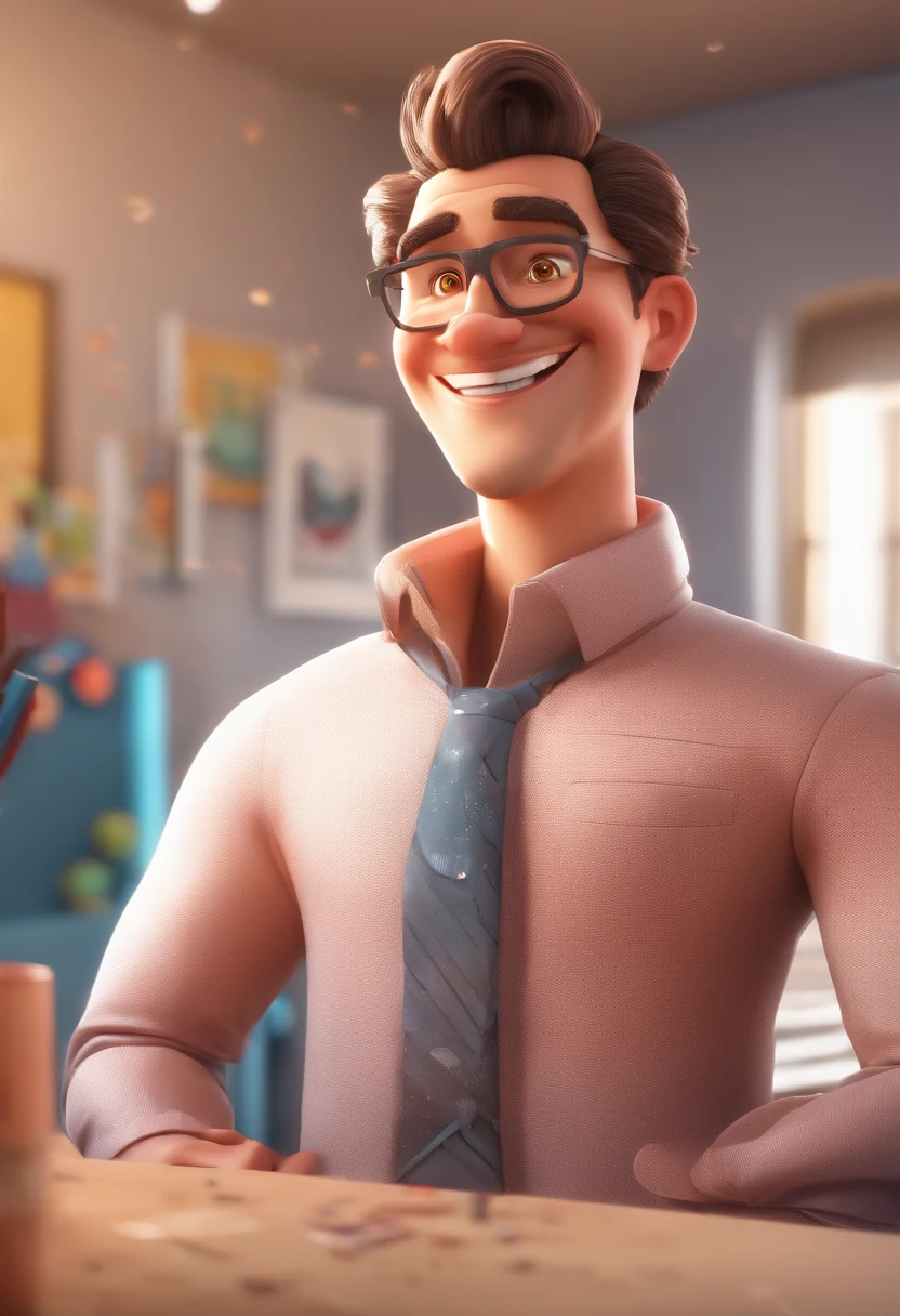 Smiling Man Illustration, sorriso insano, Homem de pele marrom com um sorriso gigante, happily smiling at the camera, sorriso atrevido, he's smiling, sorriso muito grande, Macho sorridente, foto de perfil headshot, rindo sorriso enorme, desenhando no estilo de Arte 3D, c4d, fundo de cor branco puro, estilo disney, estilo pixar render ilustracao Super Detalhe, 8k