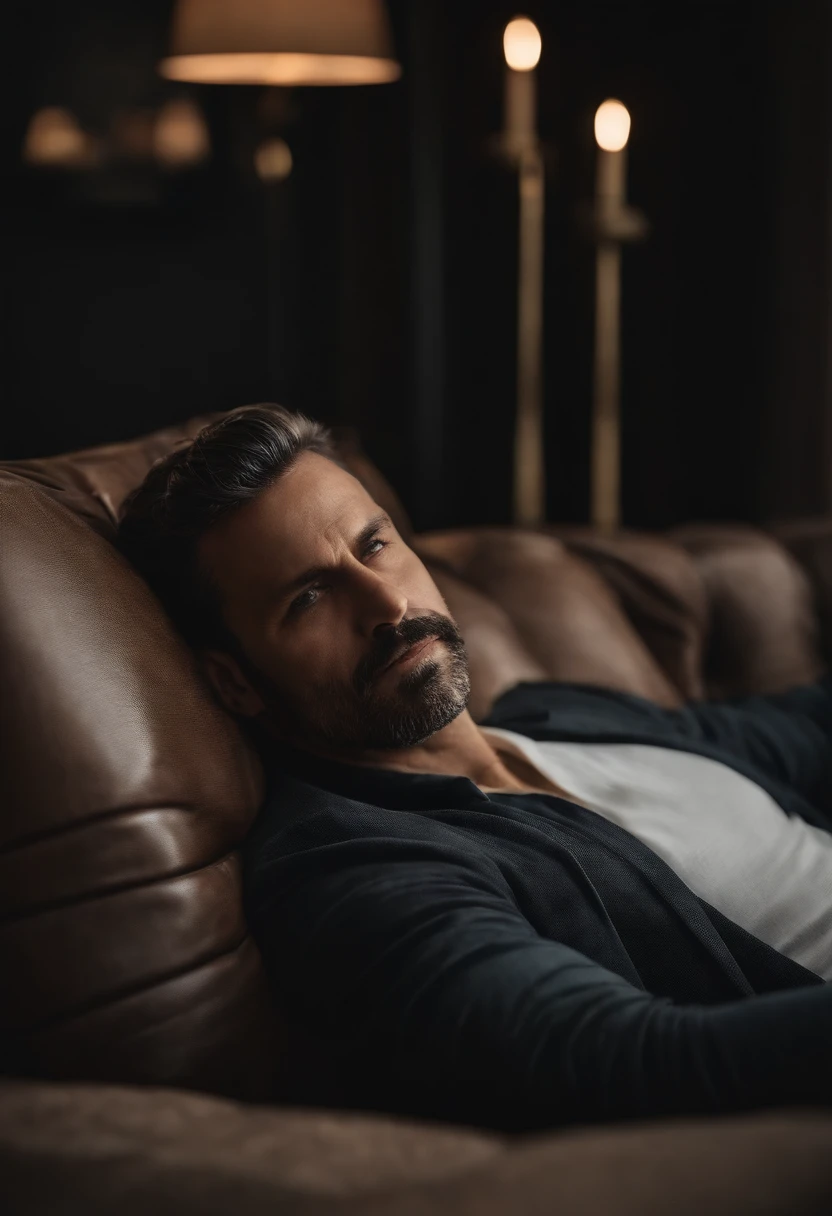 There's a man lying on a couch with a pillow, Homem de 4 0 anos, (38 anos), 2 7 anos, 38 anos, 3 2 anos, 2 9 anos, 2 8 anos, Homens de 45 anos, 3 6 anos, 35 anos, 3 5 anos, 2 3 anos
