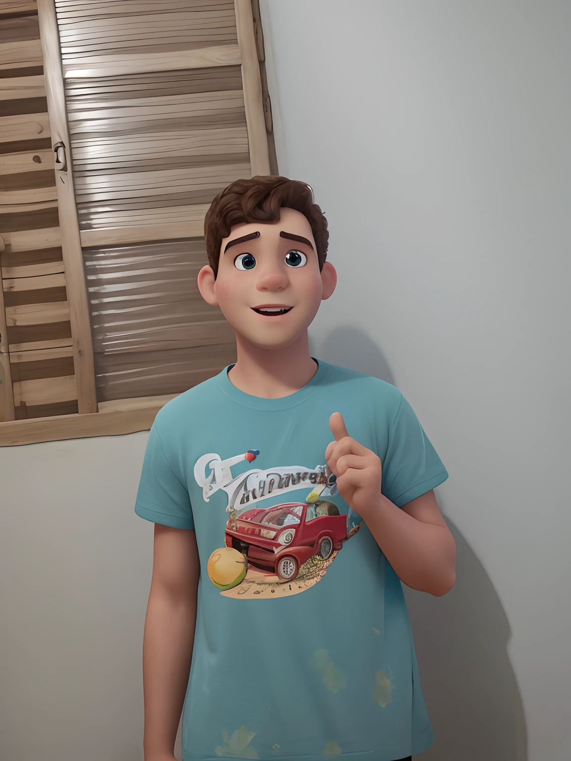 branco, inspirado na Disney Pixar, no filme Trolls 3, in a forest with giant trees and a red brick path in the center of green lawn