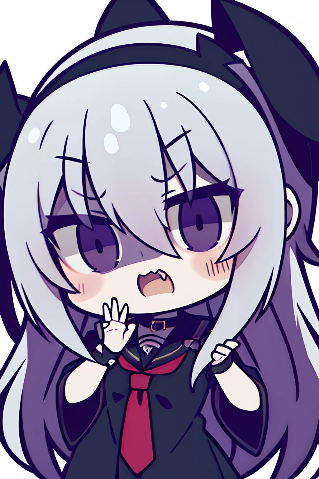 １Human Girl Child、Zombie style、Twin-tailed、Scars on the face、skin color is gray、mideum breasts、Tattered dark face、Bad face、angry、animesque、​masterpiece、tchibi、Raise both hands、The palm of the hand is par、Open your mouth wide to the maximum、bruxism、nightcity、Ruins