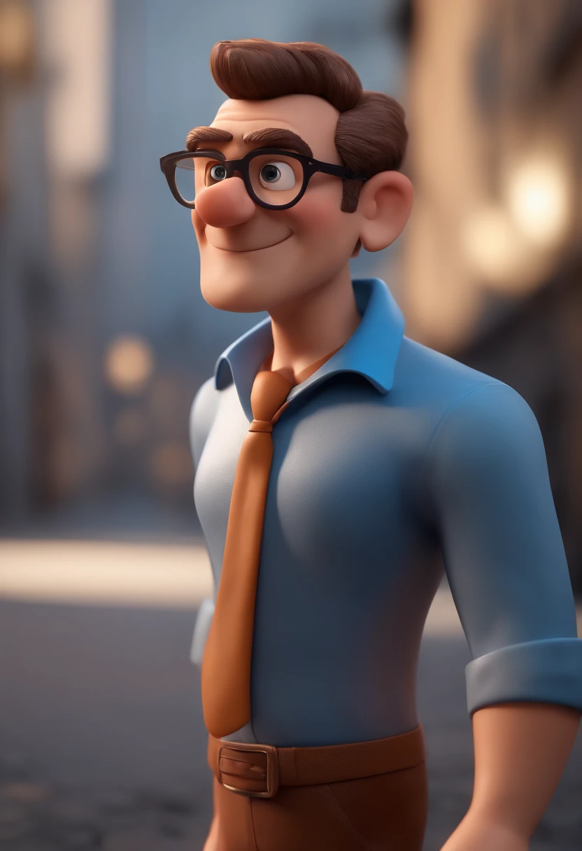 Cartoon character of a man with black glasses and a blue shirt, animation character, Caractere estilizado, animation style rendering, 3D estilizado, Arnold Maya render, 3 d render stylized, toon render keyshot, Personagem 3D, Personagem 3D, 3d rendering stylized, 3 d character render, personagem de desenho animado, Personagem de close up, Pose de personagem, (Estilo Pixar) (master part:1.2) (Bokeh) (best quality) (pele detalhada) (textura detalhada) (8k) (argila) (Cinematic lighting) (foco nítido