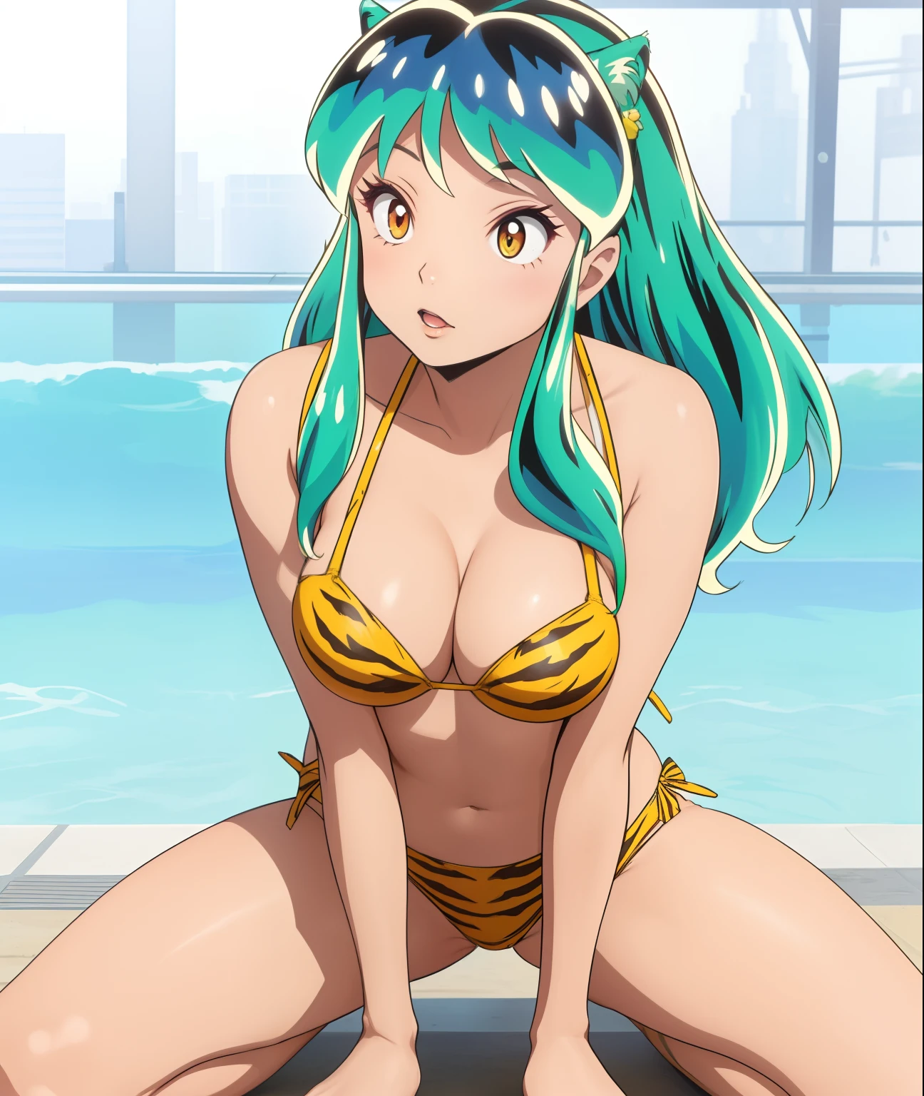 lum, tiger_pattern bikini, sexy, (doggy style: 1.2), masterpiece, (penetration: 1.2),nsfw