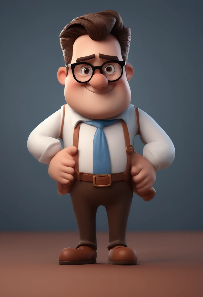 Cartoon character of a man with black glasses and a blue shirt, animation character, Caractere estilizado, animation style rendering, 3D estilizado, Arnold Maya render, 3 d render stylized, toon render keyshot, Personagem 3D, Personagem 3D, 3d rendering stylized, 3 d character render, personagem de desenho animado, Personagem de close up, Pose de personagem,  (Estilo Pixar) (master part:1.2) (Bokeh) (best quality) (pele detalhada) (textura detalhada) (8k) (argila) (Cinematic lighting) (foco nítido