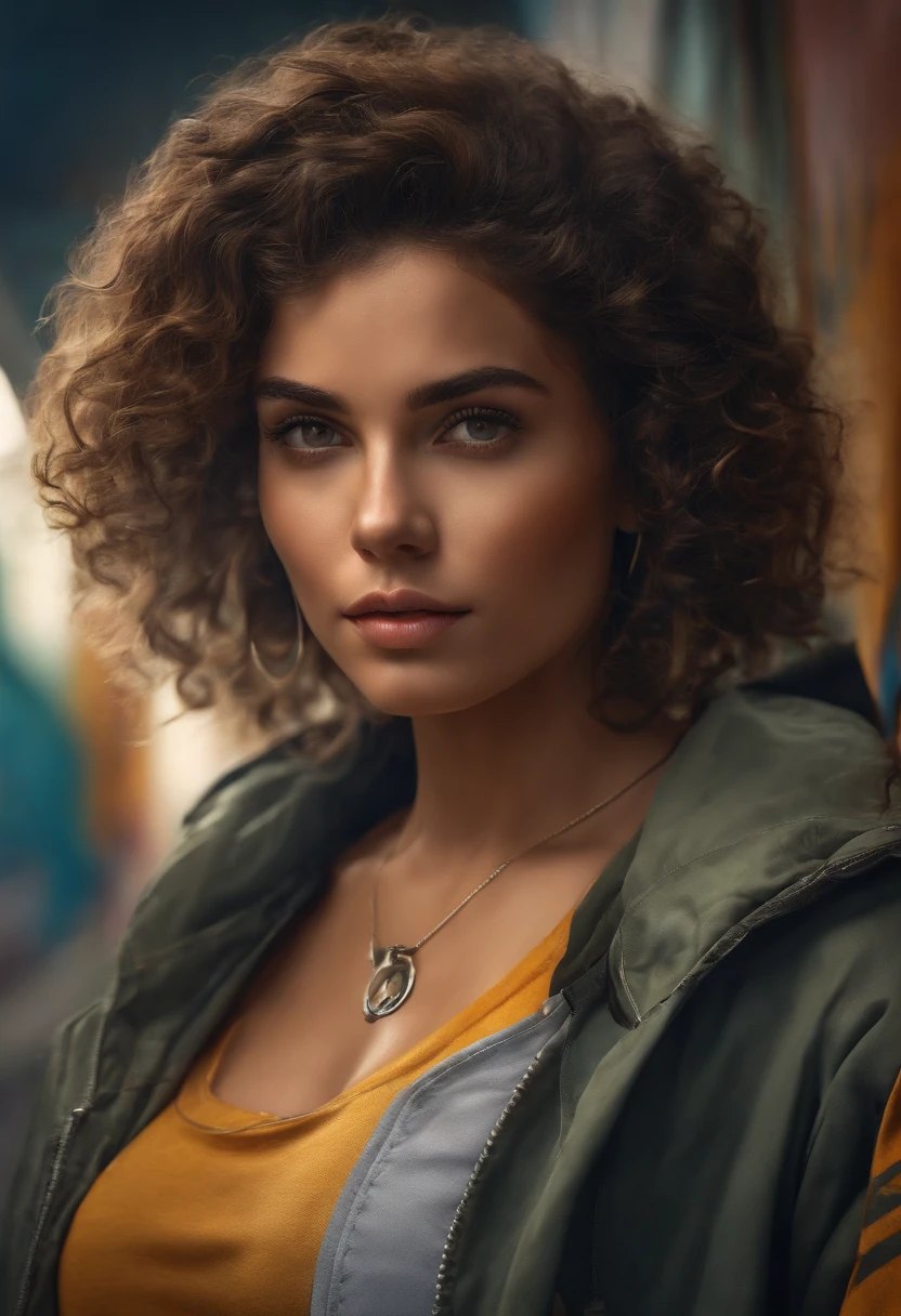 (best quality), master part, extremely detailed uniform CG 8K illustration, alta cor, extremely high color saturation, todas as cores aprofundadas, pintar, arte do grafite, Center Composition, luz e sombra extremamente detalhadas, muro de grafite, parede pintada brilhante, 1 menina graffiti 1 menina olhando para a parede, rosto e olhos extremamente detalhados, medium-length hair, Sportswear, nuvens coloridas