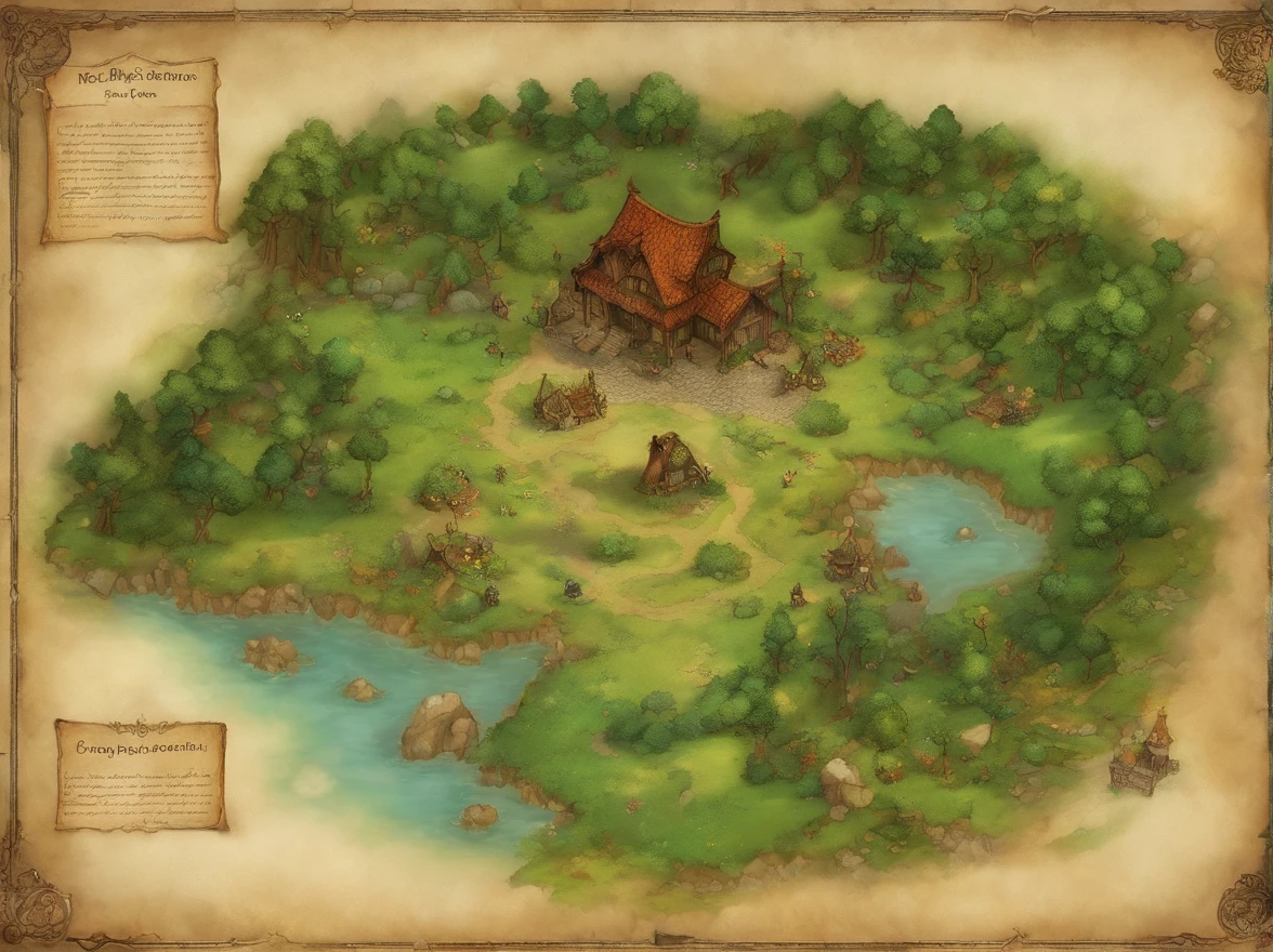 Aerial view taken from top to bottom directly from the drone, Mapa da floresta, Dungeons and Dragons, Final Fantasy, arte do jogo, (Arquitetura e design de interiores coerentes, with realistic proportions and textures, detalhes intrincados, hand-painted, Vibrando, Cinematic lighting, master part, 8k:1.2),world map ,In the middle of the map is a lake, ao redor do mapa, existem montanhas, em baixo do mapa a praia, No houses, Tolkkien, mapa de floresta, There are no cities
