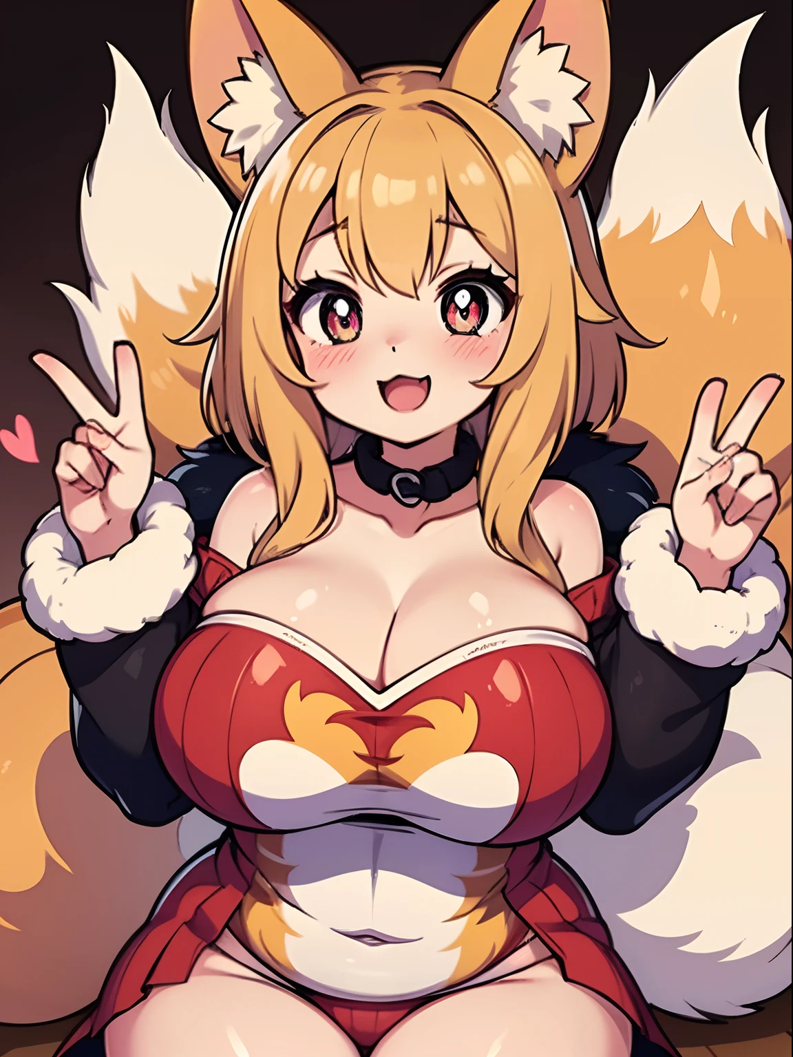 (best quality, masterpiece), 1girl, (furry), fox girl, happy, blush, plump, fluffy, heart-shaped pupils,