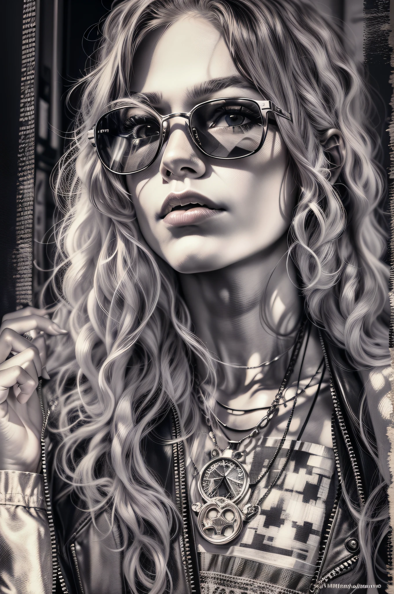 Jovem cantora de rock,  Portait em estilo Anton Corbijn, linhas simples, arte vetorial, preto e branco, passion, artistic