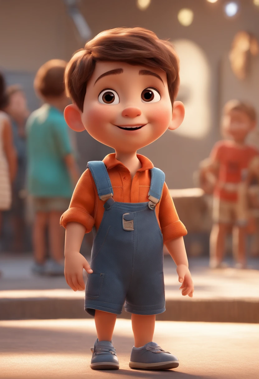 a happy cute standing short hair, vestindo uma fantasia espacial, , fundo branco, barnet, Tom, Estilo Pixar, ....3d, desenhos animados, rosto detalhado, asymmetrical 16k