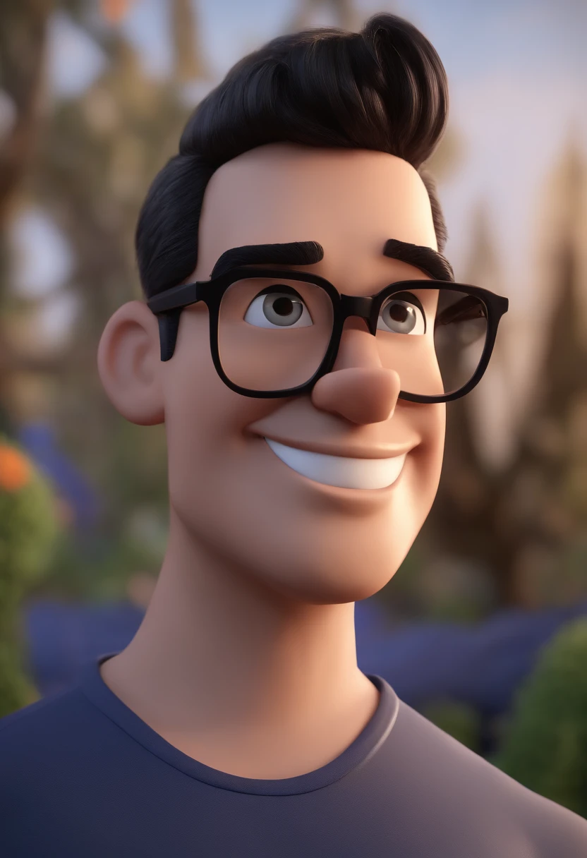 Cartoon character of a man with black glasses and a blue shirt, animation character, Caractere estilizado, animation style rendering, 3D estilizado, Arnold Maya render, 3 d render stylized, toon render keyshot, Personagem 3D, Personagem 3D, 3d rendering stylized, 3 d character render, personagem de desenho animado, Personagem de close up, Pose de personagem,  (Estilo Pixar) (master part:1.2) (Bokeh) (best quality) (pele detalhada) (textura detalhada) (8k) (argila) (Cinematic lighting) (foco nítido