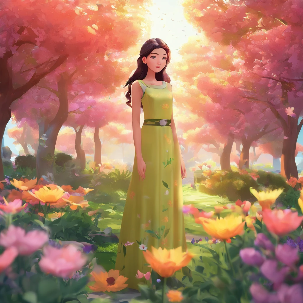 (best quality,4k,8k,highres,masterpiece:1.2),ultra-detailed,(realistic,photorealistic,photo-realistic:1.37),illustration,a girl in a garden,lonely,girl with beautiful facial features,girl with long black hair tied in a high ponytail,wearing a yellow dress,black hair,red flower in her hair
Additional details:
- The girl is standing in the middle of the garden, surrounded by colorful flowers.
- The garden is filled with vibrant green grass and tall trees.
- The girl has a serene expression on her face, radiating a sense of calm and tranquility.
- There is a gentle breeze blowing, causing the girl's dress and hair to sway delicately.
- The sunlight filters through the leaves of the trees, casting beautiful patterns of light and shadow on the girl and the surroundings.
Art style: Illustration
Color palette:
- Warm and vibrant colors dominate the scene, with shades of yellow, red, and green.
- The flowers in the garden have a variety of colors, including pink, purple, and orange.
Lighting:
- Soft, warm sunlight illuminates the garden, creating a peaceful and romantic atmosphere.
Please ensure that the prompt does not contain any explanations or unnecessary punctuation. Remember to prioritize the tags in order of importance.