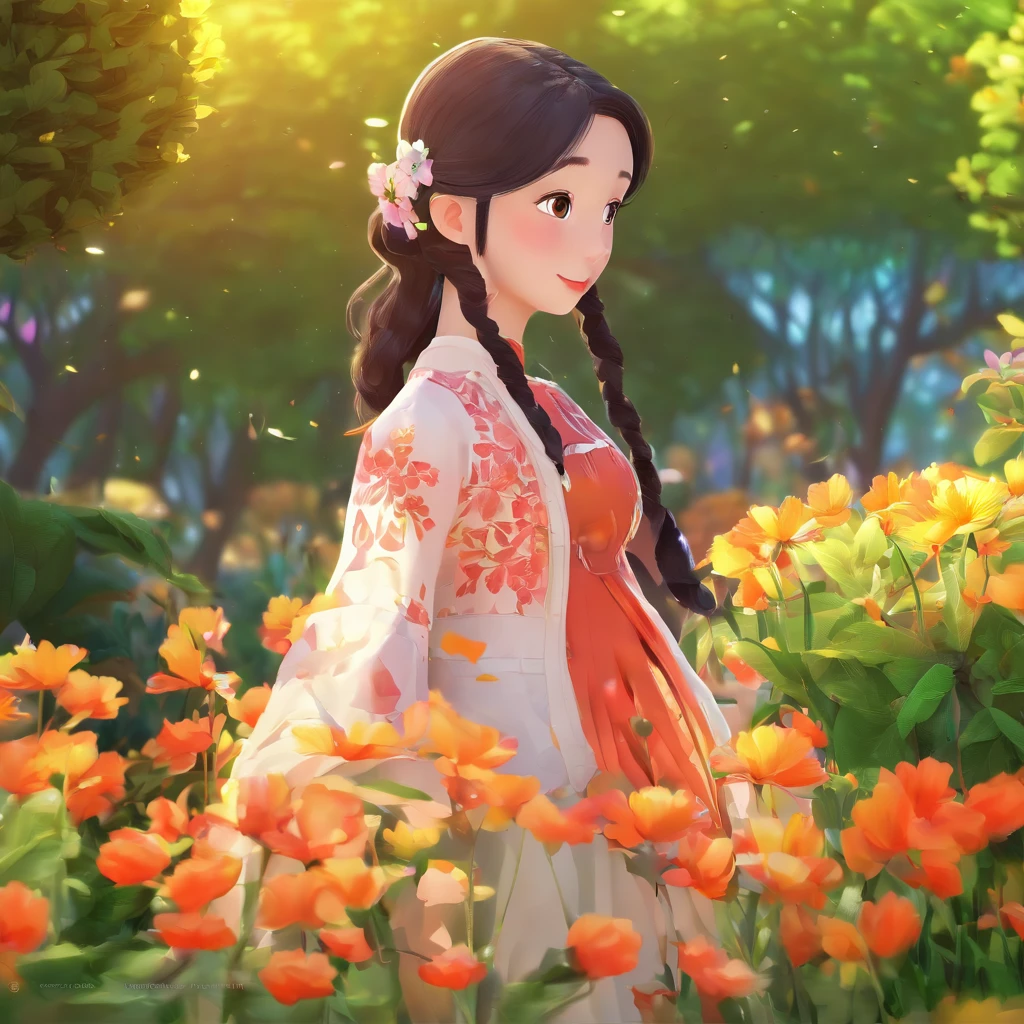 (best quality,4k,8k,highres,masterpiece:1.2),ultra-detailed,(realistic,photorealistic,photo-realistic:1.37),illustration,a girl in a garden,lonely,girl with beautiful facial features,girl with long black hair tied in a high ponytail,wearing a yellow dress,black hair,red flower in her hair
Additional details:
- The girl is standing in the middle of the garden, surrounded by colorful flowers.
- The garden is filled with vibrant green grass and tall trees.
- The girl has a serene expression on her face, radiating a sense of calm and tranquility.
- There is a gentle breeze blowing, causing the girl's dress and hair to sway delicately.
- The sunlight filters through the leaves of the trees, casting beautiful patterns of light and shadow on the girl and the surroundings.
Art style: Illustration
Color palette:
- Warm and vibrant colors dominate the scene, with shades of yellow, red, and green.
- The flowers in the garden have a variety of colors, including pink, purple, and orange.
Lighting:
- Soft, warm sunlight illuminates the garden, creating a peaceful and romantic atmosphere.
Please ensure that the prompt does not contain any explanations or unnecessary punctuation. Remember to prioritize the tags in order of importance.