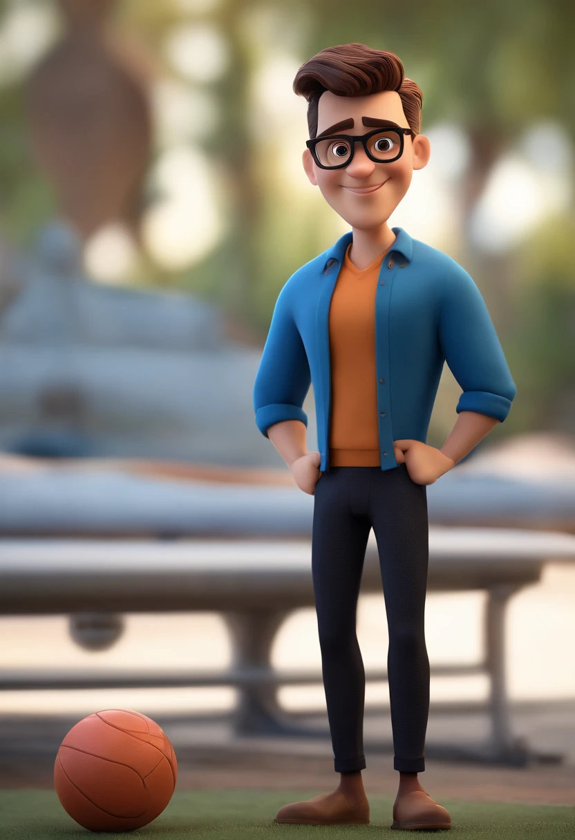 Cartoon character of a man with black glasses and a blue shirt, animation character, Caractere estilizado, animation style rendering, 3D estilizado, Arnold Maya render, 3 d render stylized, toon render keyshot, Personagem 3D, Personagem 3D, 3d rendering stylized, 3 d character render, personagem de desenho animado, Personagem de close up, Pose de personagem,  (Estilo Pixar) (master part:1.2) (Bokeh) (best quality) (pele detalhada) (textura detalhada) (8k) (argila) (Cinematic lighting) (foco nítido