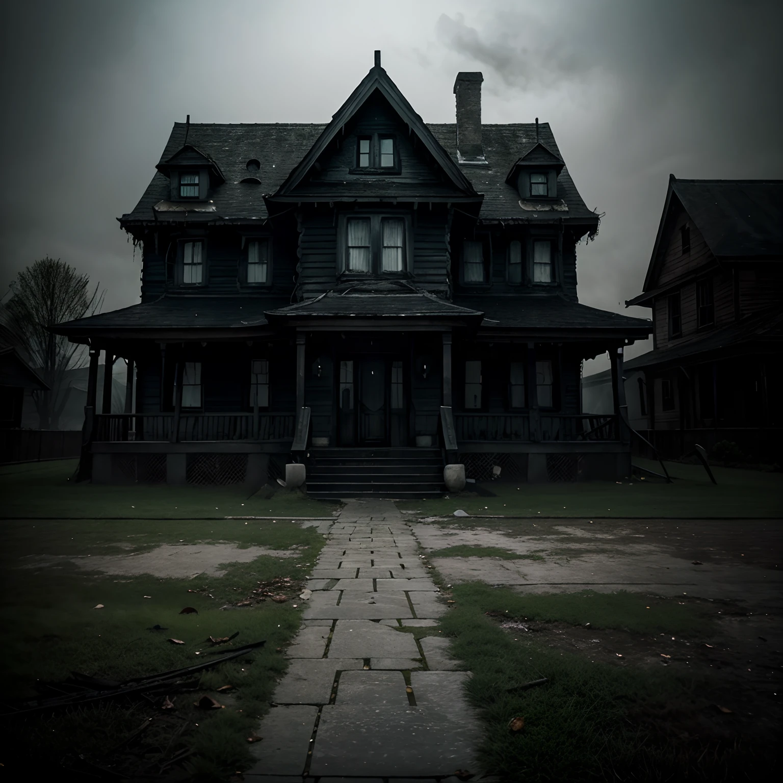 Create an eerie image capturing the essence of 'The Whispers of the Cursed House'