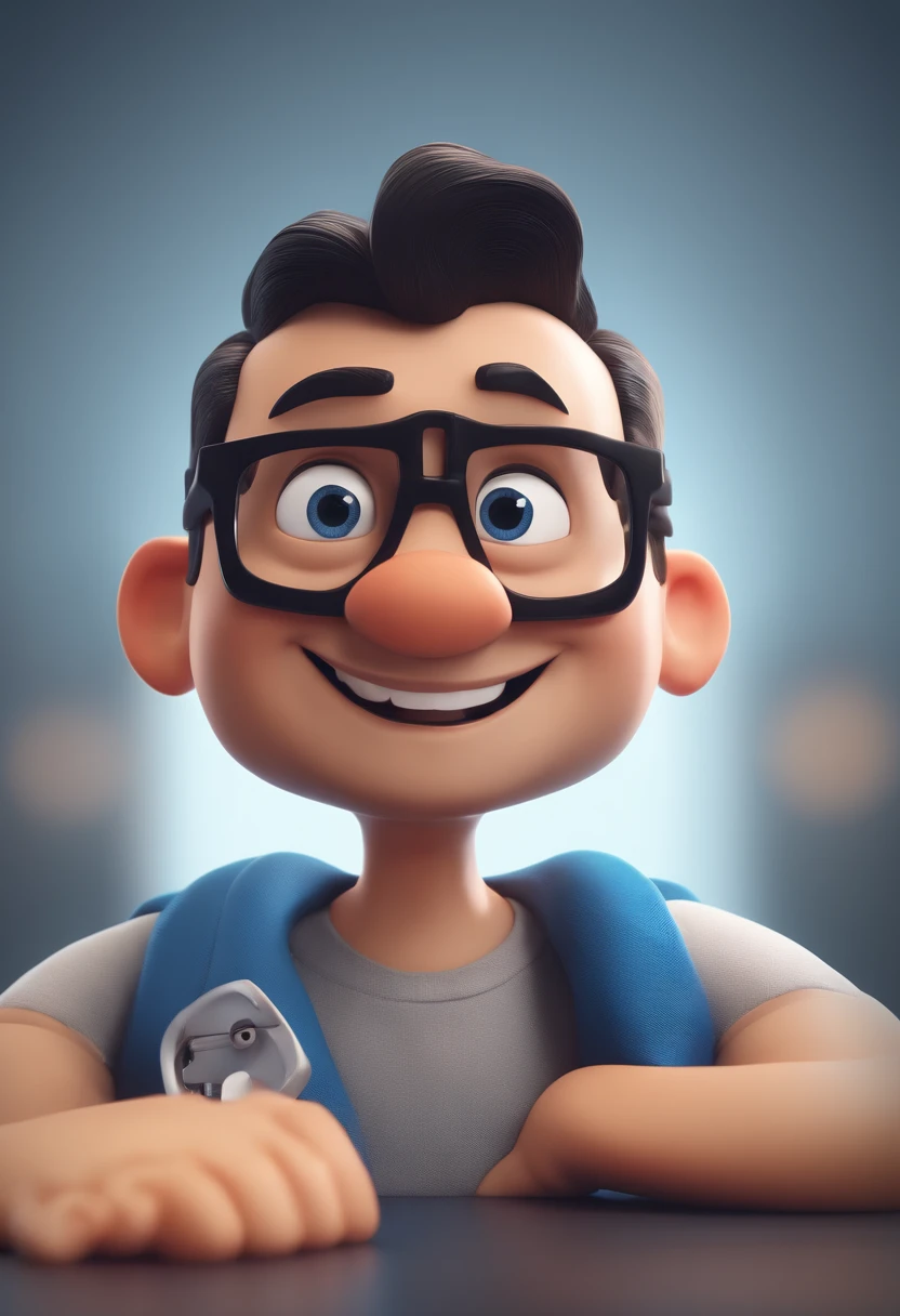 Cartoon character of a man with black glasses and a blue shirt, animation character, Caractere estilizado, animation style rendering, 3D estilizado, Arnold Maya render, 3 d render stylized, toon render keyshot, Personagem 3D, Personagem 3D, 3d rendering stylized, 3 d character render, personagem de desenho animado, Personagem de close up, Pose de personagem, (Estilo Pixar) (master part:1.2) (Bokeh) (best quality) (pele detalhada) (textura detalhada) (8k) (argila) (Cinematic lighting) (foco nítido