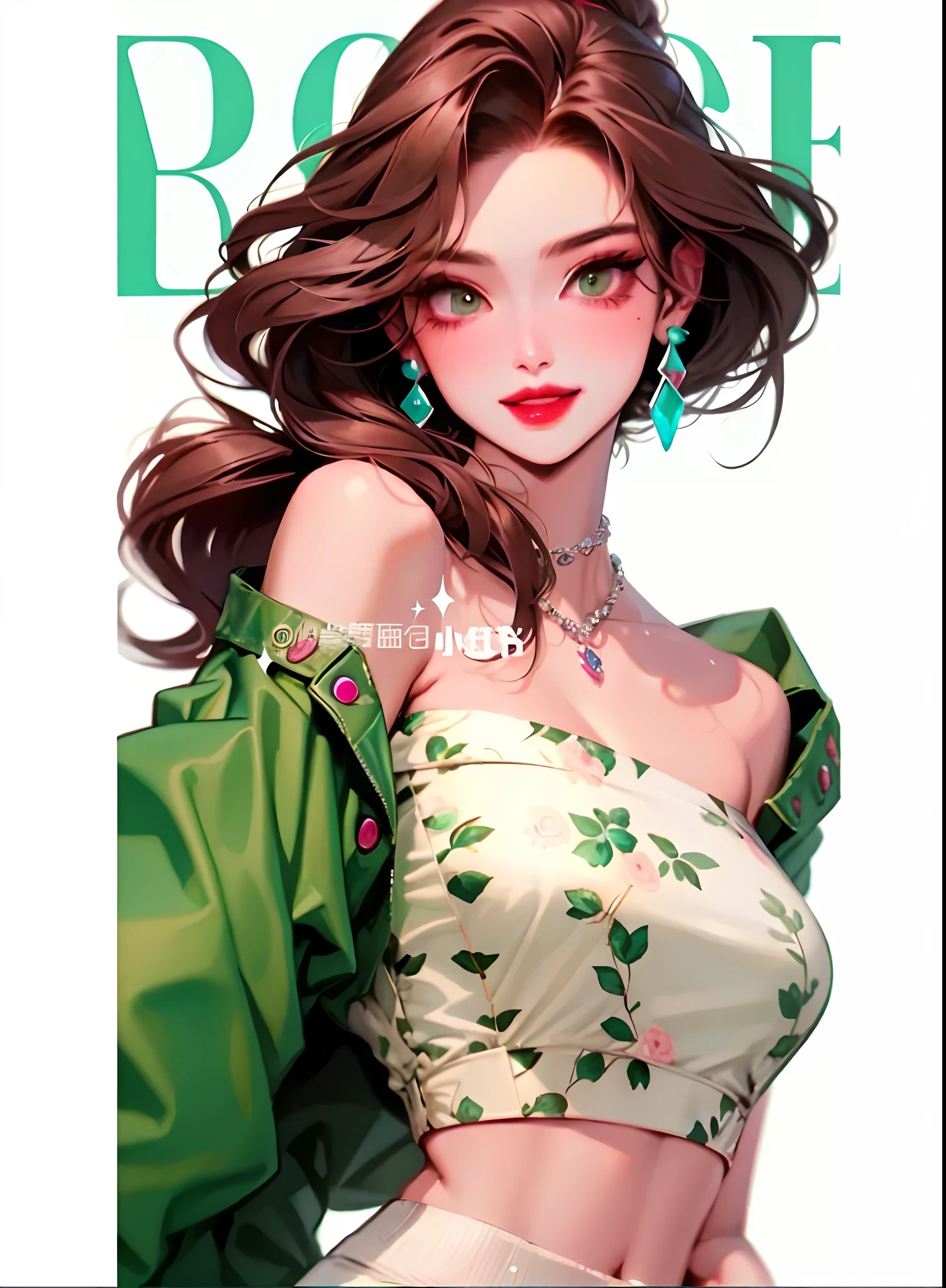 A woman with long hair and a green jacket on a magazine cover, Style Artgerm, art-style, Rossdraws digital painting, Beautiful character painting, trending artgerm, Extremely detailed Artgerm, ! Dream Artgerm, Rosla 1. 0, rossdraws cartoon vibrant, Artgerm style, Guviz, author：Wang Yi