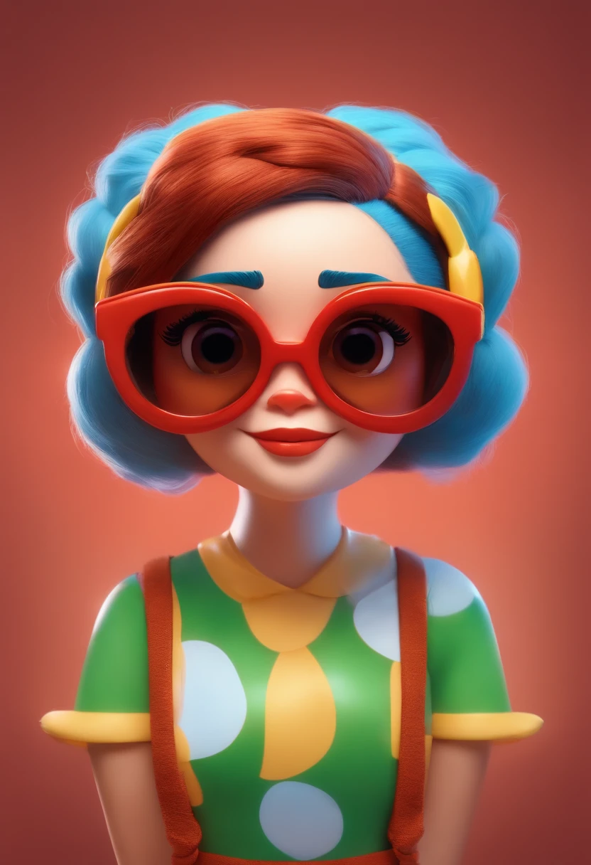 Pixar style image with 3D sunglasses character,mulher clara, cabelo loiro liso longo, andando, Maquiagem Disney, bonitinha, sorridente , Pixar, Disney, Cinema lighting,