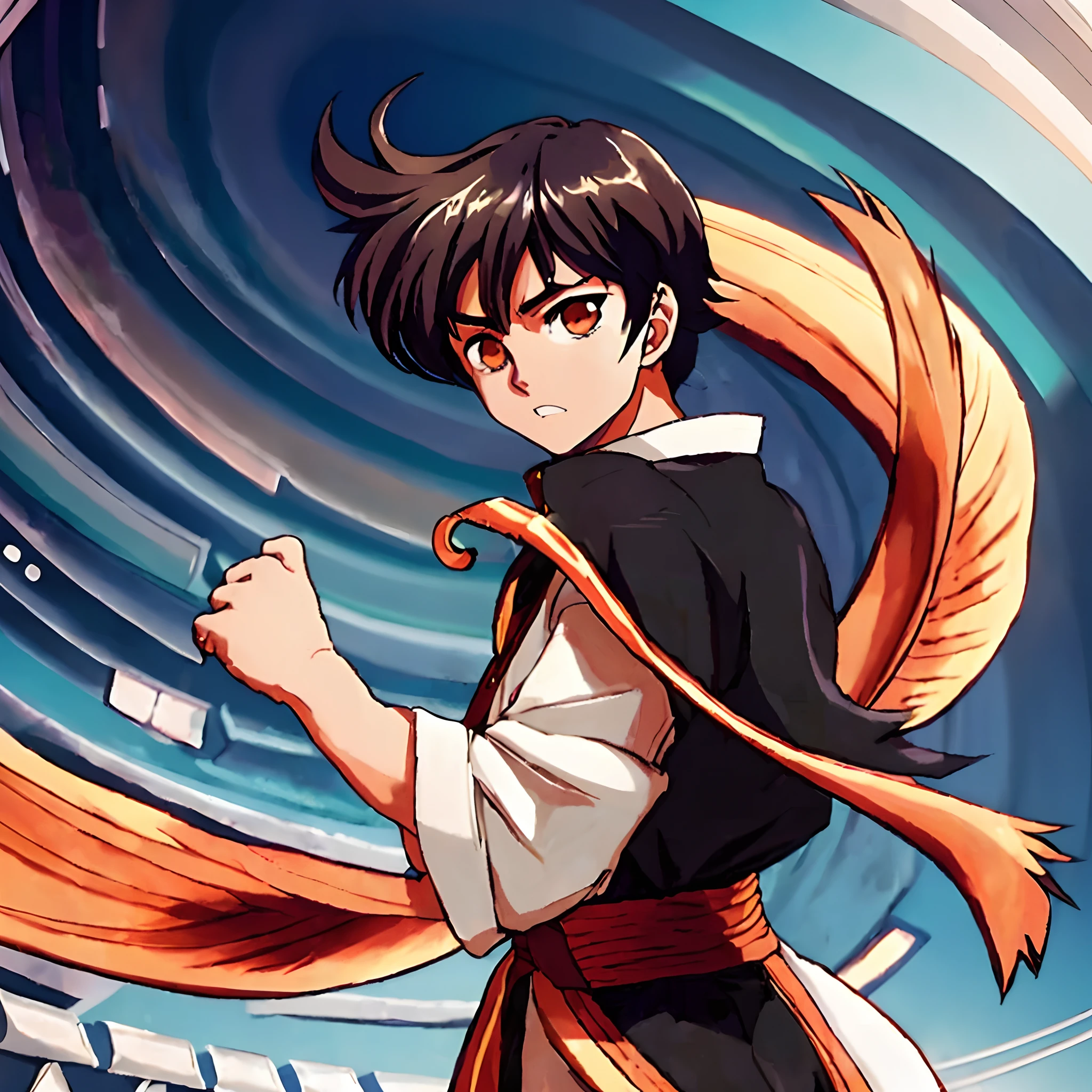 personagem de anime com cabelo longo e uma espada na frente de um fundo espiral, Epic anime style, personagem estilo anime, estilo anime 4K, Hijikata Toushirou de Gintama, Anime Voador Esper, Digital anime illustration, arte anime de alta qualidade, illustration Anime style, anime moe artstyle, arte digital estilo anime, em estilo anime, estilo anime masculino