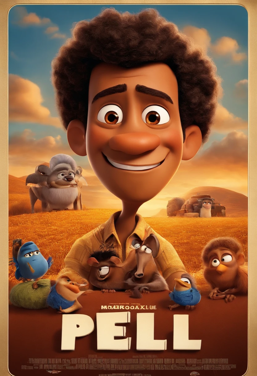 Homem de pele marrom de 30 anos,olhos castanhos ,filme eu amo Cu 2023 estilo filmes Pixar, Com nome "O Incrivel Fabricio", poster, with credits