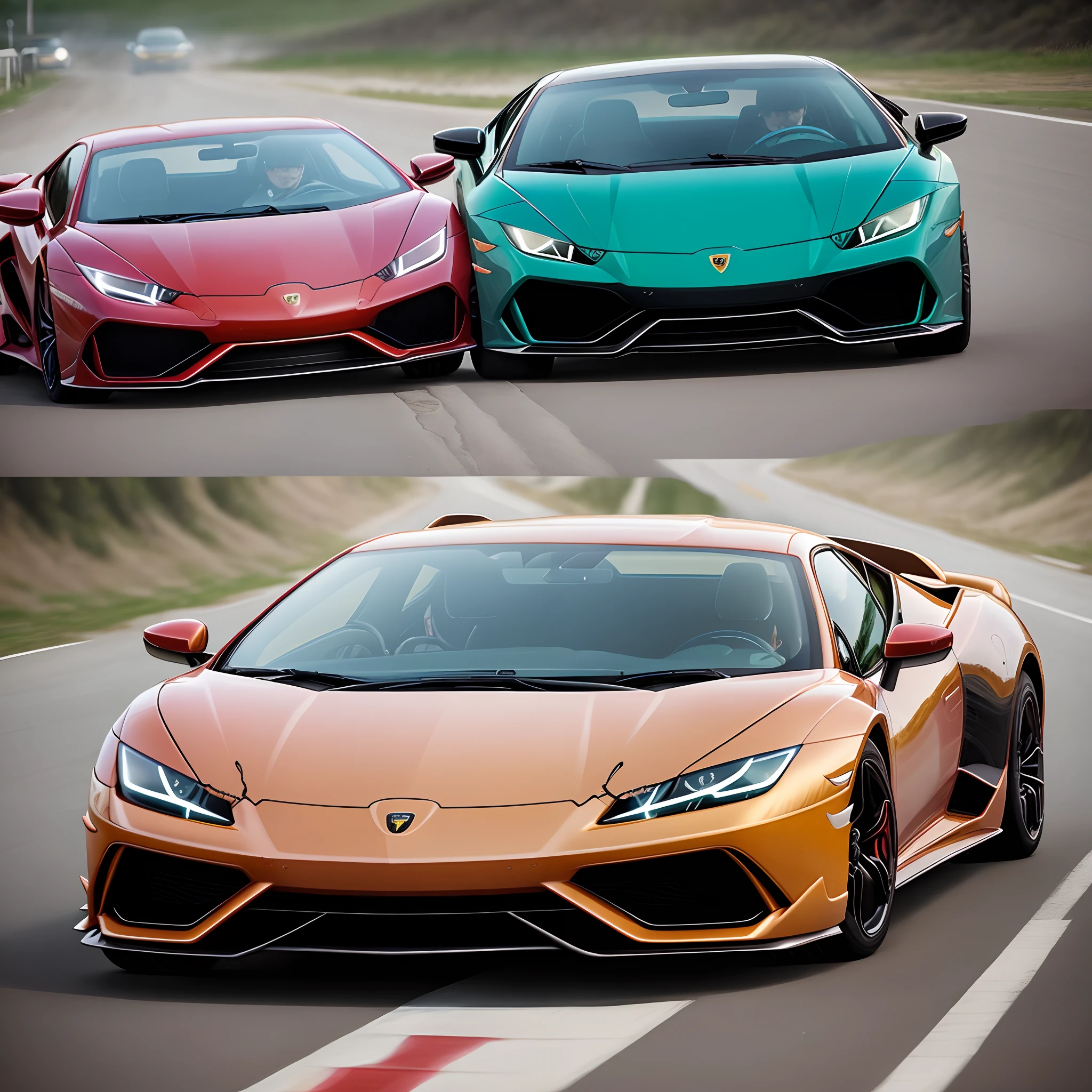 Flaming Toyota Corolla slam dunking on a Lamborghini Huracán