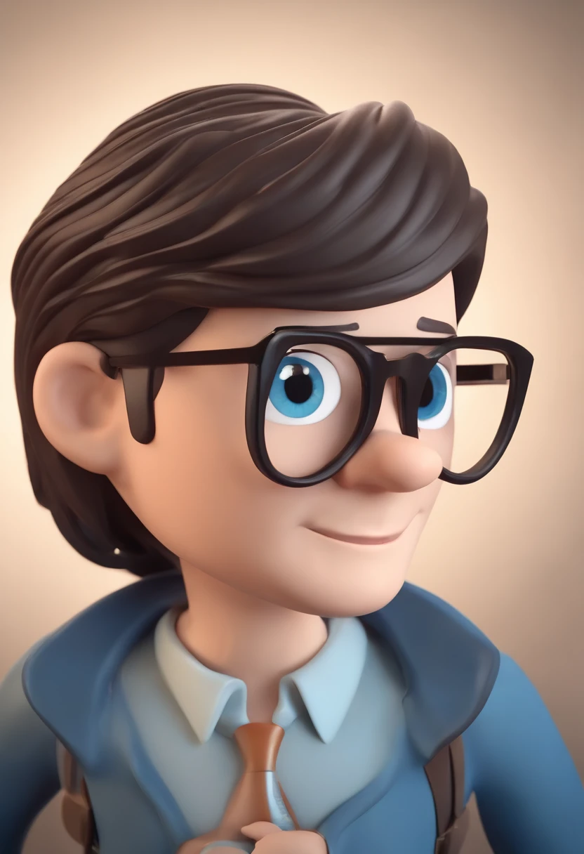 Cartoon character of a man wearing black glasses and a blue shirt, um personagem animado, Caractere estilizado, animation style rendering, 3D estilizado, Arnold Maya render, 3 d render stylized, toon render keyshot, Personagem 3D, Personagem 3D, 3d rendering stylized, 3 d character render, personagem de desenho animado, Personagem de close up, Pose de personagem, (Estilo Pixar) (master part:1.2) (Bokeh) (best quality) (pele detalhada) (textura detalhada) (8k) (argila) (Cinematic lighting) (foco nítido，Senta e vaza a parte superior do corpo
