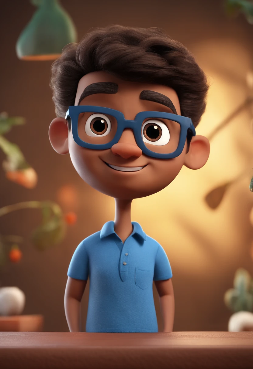 Cartoon character of a man with black glasses and a blue shirt, animation character, Caractere estilizado, animation style rendering, 3D estilizado, Arnold Maya render, 3 d render stylized, toon render keyshot, Personagem 3D, Personagem 3D, 3d rendering stylized, 3 d character render, personagem de desenho animado, Personagem de close up, Pose de personagem, (Estilo Pixar) (master part:1.2) (Bokeh) (best quality) (pele detalhada) (textura detalhada) (8k) (argila) (Cinematic lighting) (foco nítido