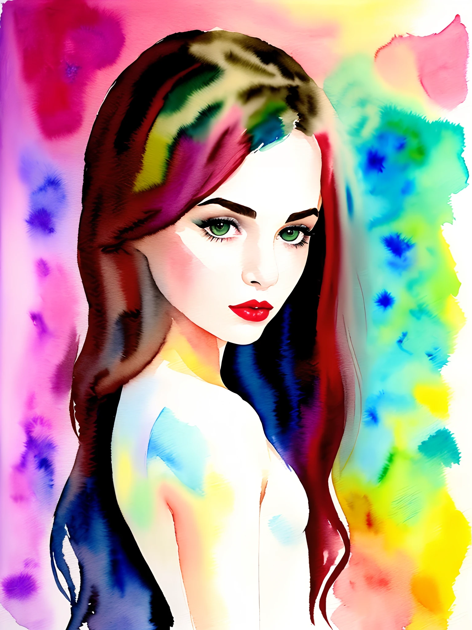 watercolor paiting　girl with