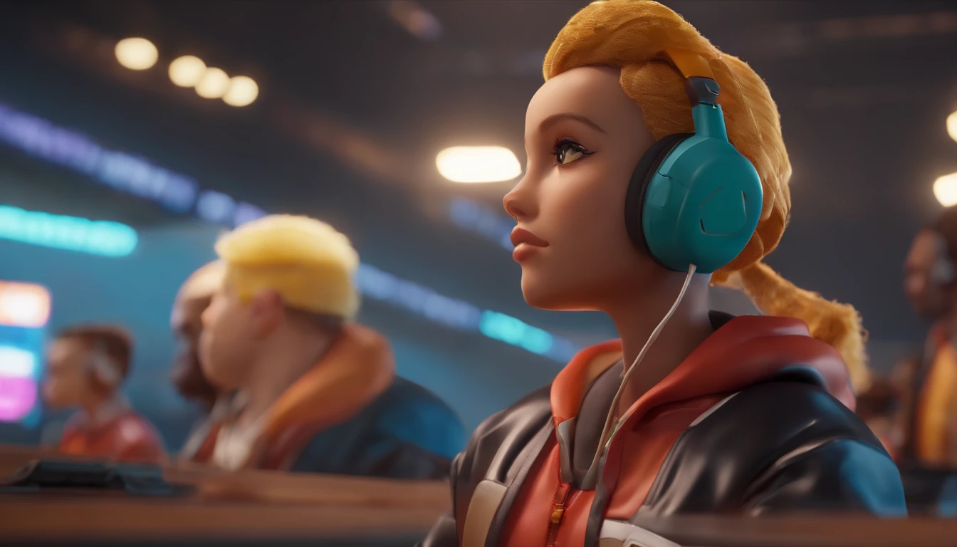 potatoes, full bodyesbian, Exquisite features, track suit, with headphones on, anime, blind box toy style, Cubism, cinematic lighting, three sided view, best quality, high details, highres, 4K