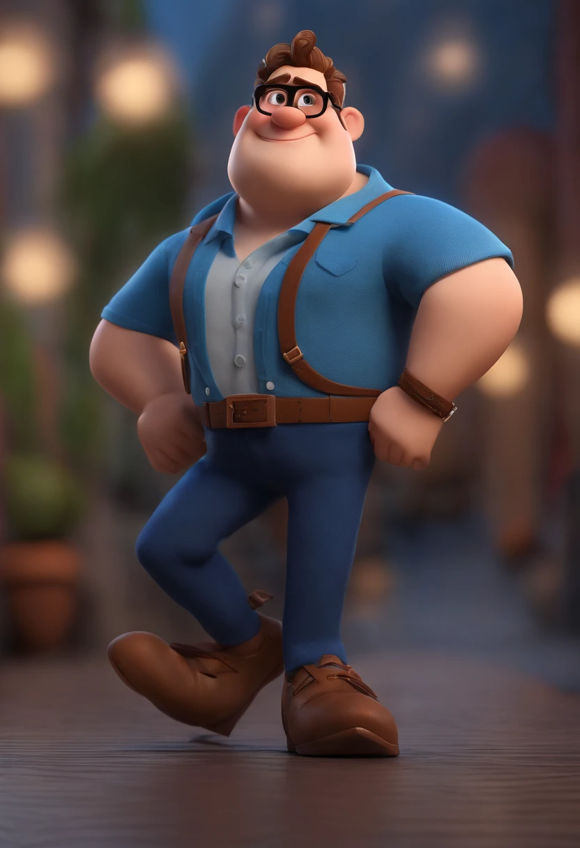 Cartoon character of a man wearing black glasses and a blue shirt, um personagem animado, Caractere estilizado, animation style rendering, 3D estilizado, Arnold Maya render, 3 d render stylized, toon render keyshot, Personagem 3D, Personagem 3D, 3d rendering stylized, 3 d character render, personagem de desenho animado, Personagem de close up, Pose de personagem, (Estilo Pixar) (master part:1.2) (Bokeh) (best quality) (pele detalhada) (textura detalhada) (8k) (argila) (Cinematic lighting) (foco nítido,Senta e vaza a parte superior do corpo