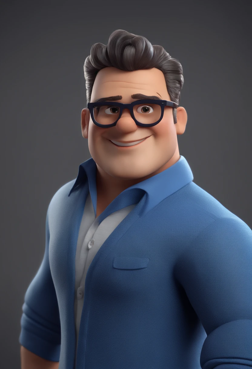 Cartoon character of a man with black glasses and a blue shirt, animation character, Caractere estilizado, animation style rendering, 3D estilizado, Arnold Maya render, 3 d render stylized, toon render keyshot, Personagem 3D, Personagem 3D, 3d rendering stylized, 3 d character render, personagem de desenho animado, Personagem de close up, Pose de personagem,  (Estilo Pixar) (master part:1.2) (Bokeh) (best quality) (pele detalhada) (textura detalhada) (8k) (argila) (Cinematic lighting) (foco nítido