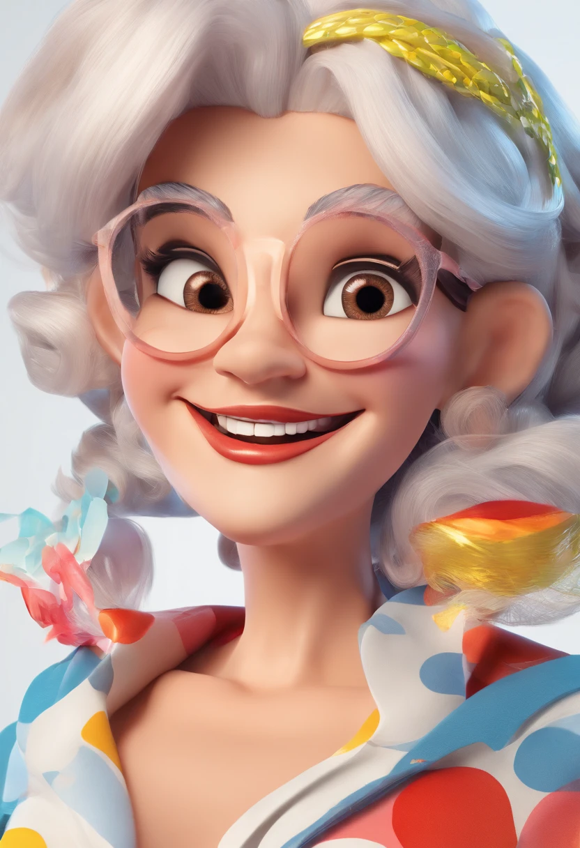 Granny , nude, sorriso insano, Senhora de pele marrom com um sorriso gigante, happily smiling at the camera, sorriso atrevido, Smiling granny, sorriso muito grande, Senhora sorridente, foto de perfil headshot, rindo sorriso enorme, desenhando no estilo de Arte 3D, c4d, fundo de cor branco puro, estilo disney, estilo pixar render ilustracao Super Detalhe, 8k