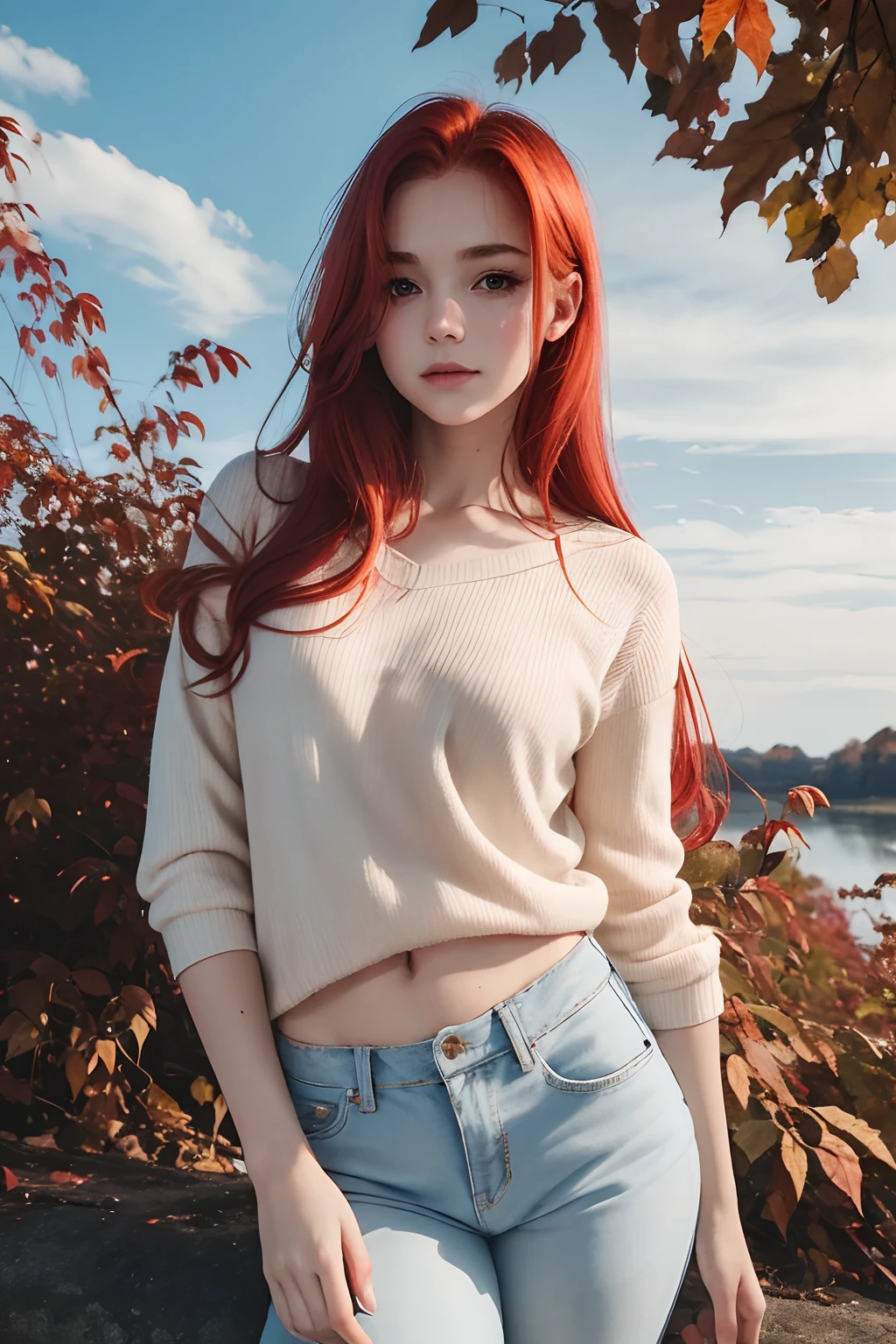 ((ROW фото )), ((high quality)), ((Photorealism)), masterpiece, Clarity, detailing, high sharpness, sexy girl along the great wall of china with her friends, backpack, sportswear, Evening, big green eyes, (( Red hair )) , freckles, small parts, small breasts, pleasure, Bright studio lighting, smile,