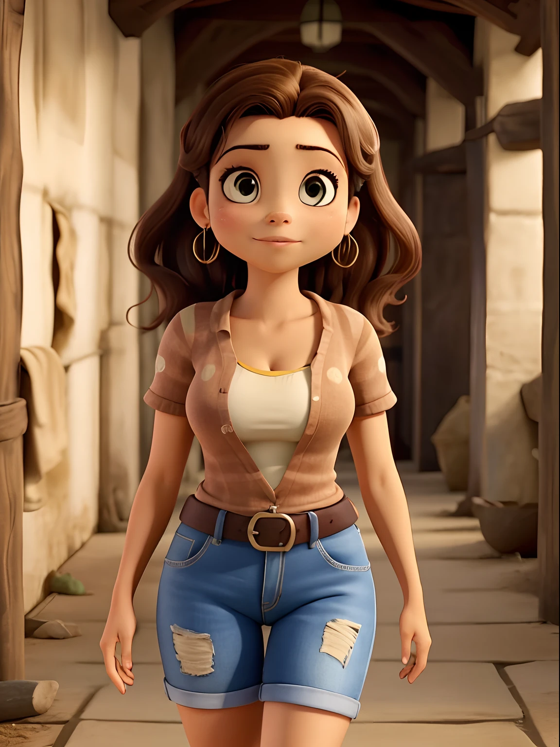 Mulher cabelo loiro, comprido, pele clara, caminhando com roupa da Lara entre barraca de uma feira