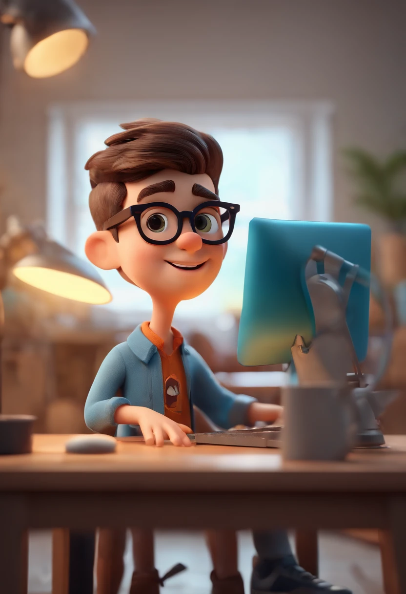 A cartoon character sitting at a desk with a computer - SeaArt AI