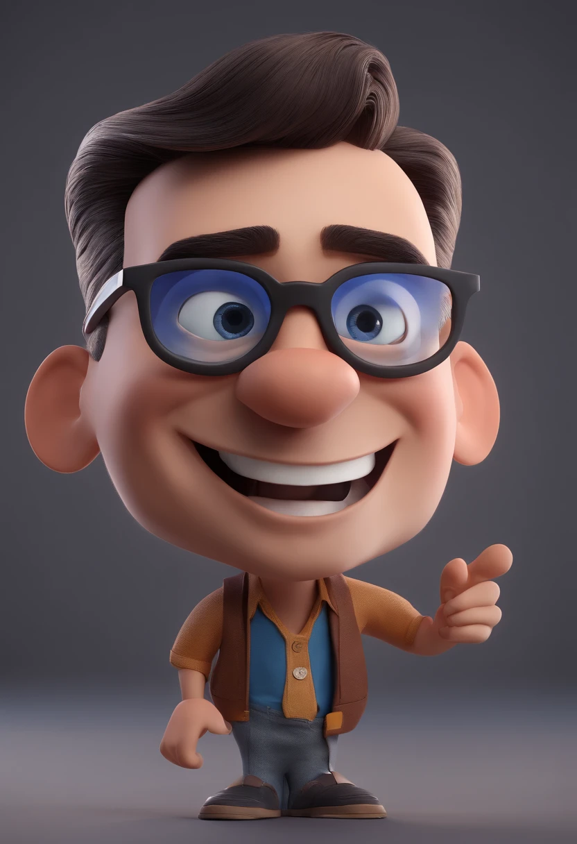 Cartoon character of a man with black glasses and a blue shirt, animation character, Caractere estilizado, animation style rendering, 3D estilizado, Arnold Maya render, 3 d render stylized, toon render keyshot, Personagem 3D, Personagem 3D, 3d rendering stylized, 3 d character render, personagem de desenho animado, Personagem de close up, Pose de personagem, (Estilo Pixar) (master part:1.2) (Bokeh) (best quality) (pele detalhada) (textura detalhada) (8k) (argila) (Cinematic lighting) (foco nítido