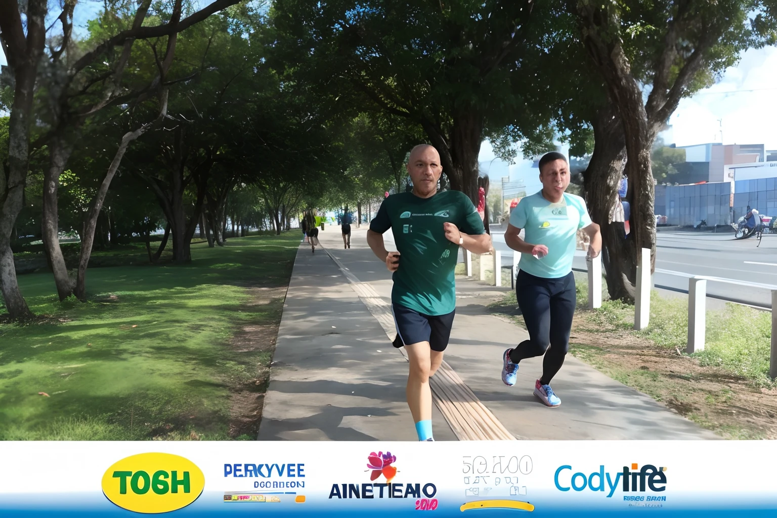 Hay dos personas corriendo por la acera del parque, foto realista, Foto coherente, Foto descubierta, imagen coherente, por David Ruby, por Rodolfo Amoedo, Gente corriendo, Beto Val, Acción con Run and Fight, album photo, por Giorgio Cavallon, Tjalf Sparnaay 8 K, jarro : :, Foto de 8K Octane