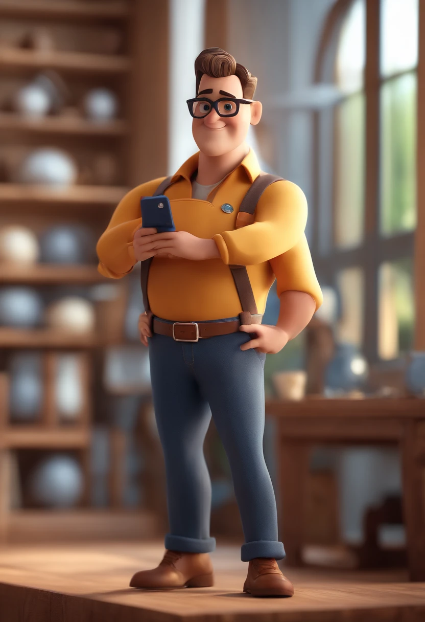 Cartoon character of a man with black glasses and a blue shirt, animation character, Caractere estilizado, animation style rendering, 3D estilizado, Arnold Maya render, 3 d render stylized, toon render keyshot, Personagem 3D, Personagem 3D, 3d rendering stylized, 3 d character render, personagem de desenho animado, Personagem de close up, Pose de personagem, (Estilo Pixar) (master part:1.2) (Bokeh) (best quality) (pele detalhada) (textura detalhada) (8k) (argila) (Cinematic lighting) (foco nítido