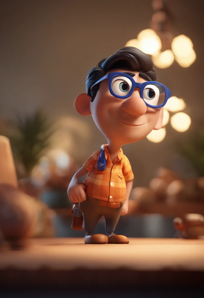 Cartoon character of a man with black glasses and a blue shirt, animation character, Caractere estilizado, animation style rendering, 3D estilizado, Arnold Maya render, 3 d render stylized, toon render keyshot, Personagem 3D, Personagem 3D, 3d rendering stylized, 3 d character render, personagem de desenho animado, Personagem de close up, Pose de personagem, (Estilo Pixar) (master part:1.2) (Bokeh) (best quality) (pele detalhada) (textura detalhada) (8k) (argila) (Cinematic lighting) (foco nítido