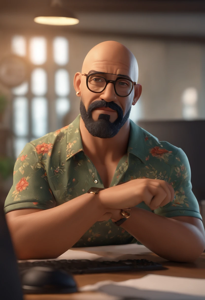 middle-aged young adult, thin, no muscles, dark brown eyes, dark skin tone, with glasses, gray hair and short cut with small mustache, shirt worn, realistic photo