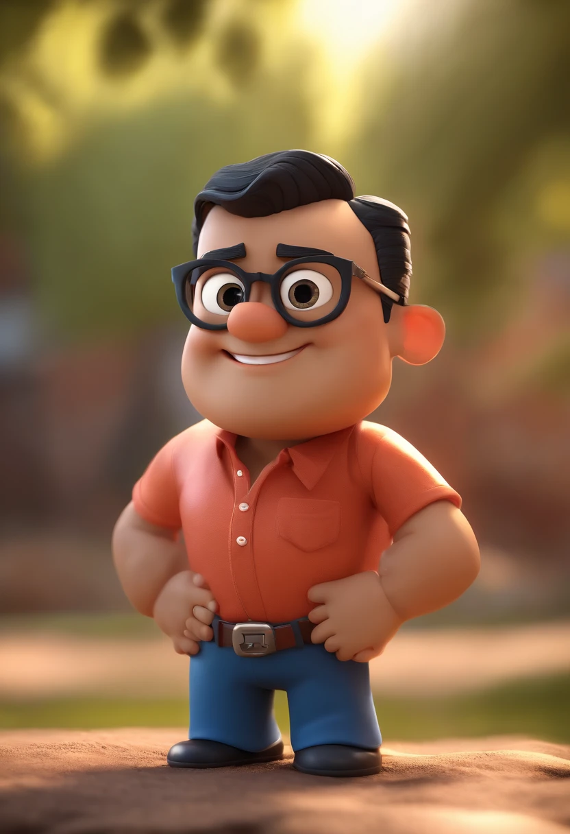 Cartoon character of a man wearing black glasses and a blue shirt, um personagem animado, Caractere estilizado, animation style rendering, 3D estilizado, Arnold Maya render, 3 d render stylized, toon render keyshot, Personagem 3D, Personagem 3D, 3d rendering stylized, 3 d character render, personagem de desenho animado, Personagem de close up, Pose de personagem, (Estilo Pixar) (master part:1.2) (Bokeh) (best quality) (pele detalhada) (textura detalhada) (8k) (argila) (Cinematic lighting) (foco nítido,Senta e vaza a parte superior do corpo