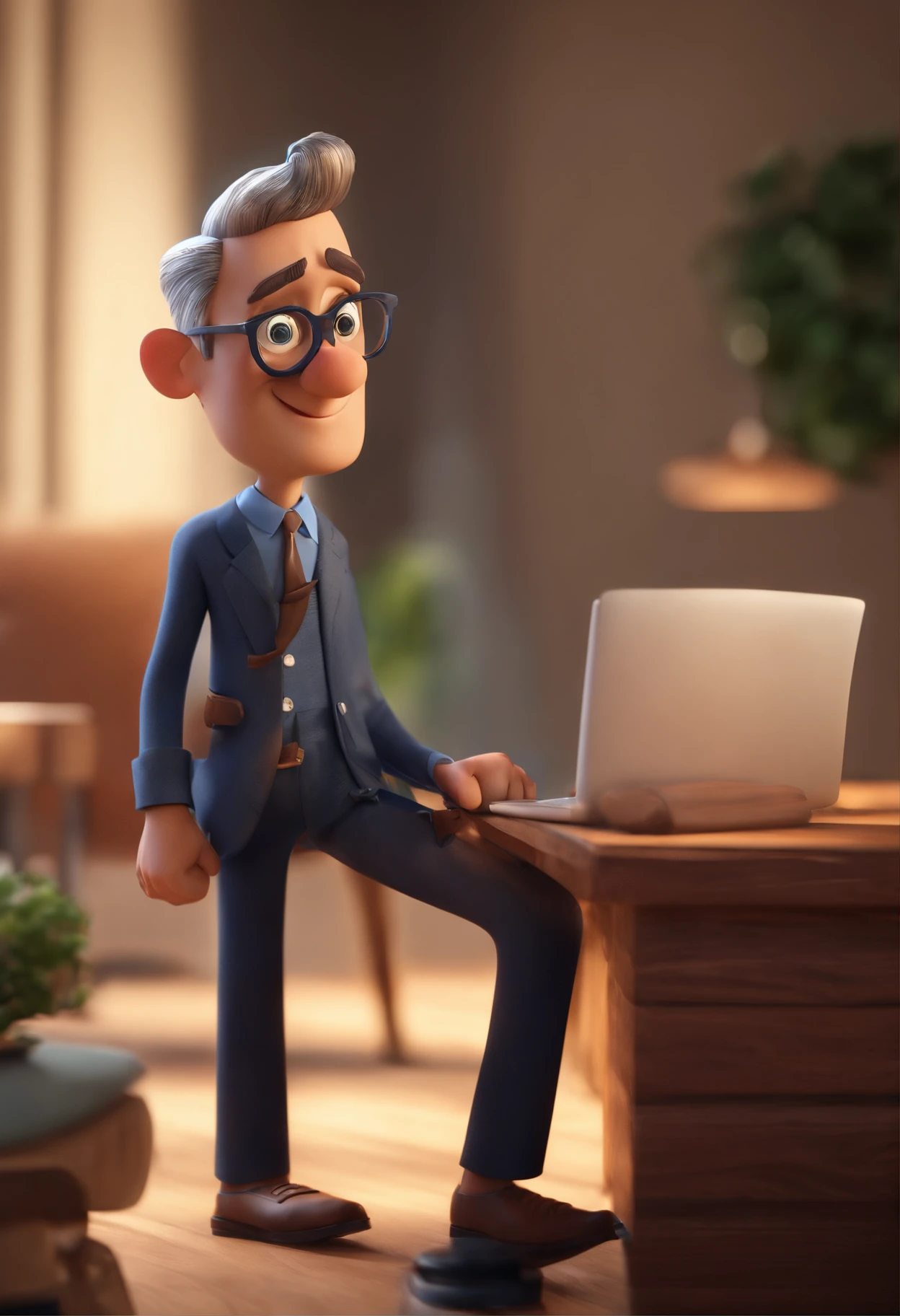 Cartoon character of a man wearing black glasses and a blue shirt, um personagem animado, Caractere estilizado, animation style rendering, 3D estilizado, Arnold Maya render, 3 d render stylized, toon render keyshot, Personagem 3D, Personagem 3D, 3d rendering stylized, 3 d character render, personagem de desenho animado, Personagem de close up, Pose de personagem, (Estilo Pixar) (master part:1.2) (Bokeh) (best quality) (pele detalhada) (textura detalhada) (8k) (argila) (Cinematic lighting) (foco nítido,Senta e vaza a parte superior do corpo