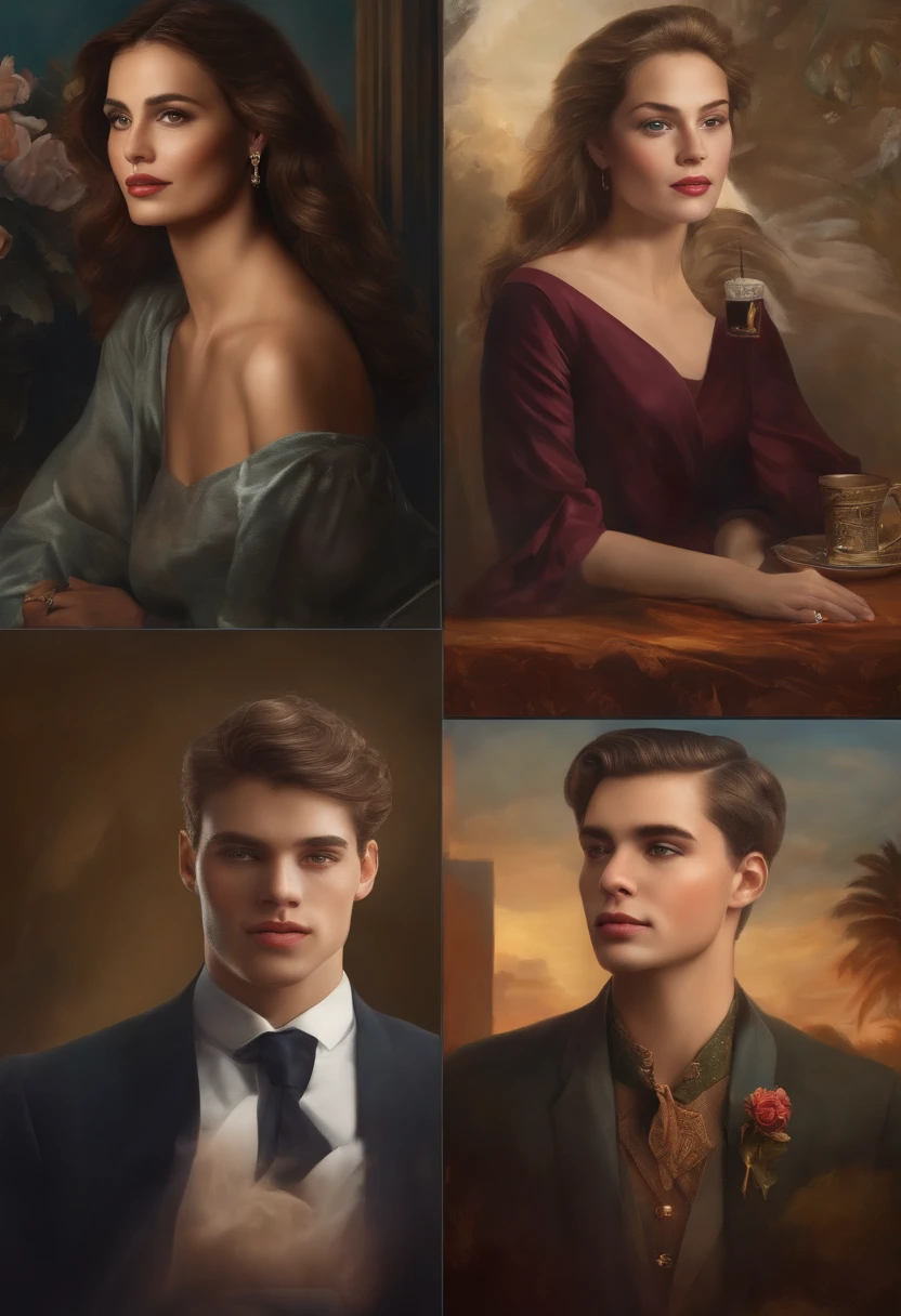 An ultra-detailed, high-resolution masterpiece:1.2 displaying portraits in the style of concept artists. The artwork is characterized by bright and vibrant colors, emphasizing the best quality with studio lighting to create a realistic effect. The scene features individuals with beautifully detailed eyes, lips, and faces, their gaze drawing the viewer in. The subjects are surrounded by a backdrop that reflects their personalities and interests. Adding to the composition's uniqueness, the Starbucks logo:1.1, Oreos:1.1, and McDonald's:1.1 symbols are subtly incorporated to add a touch of familiarity and contemporaneity. The overall color palette is carefully chosen to enhance the moment captured, while the lighting creates a dramatic and captivating ambiance.