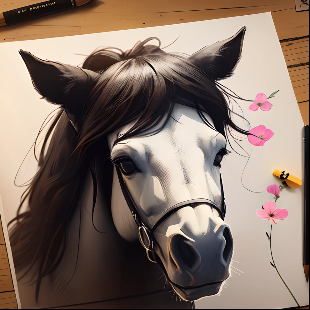 Draw a small flowered horse --auto --s2