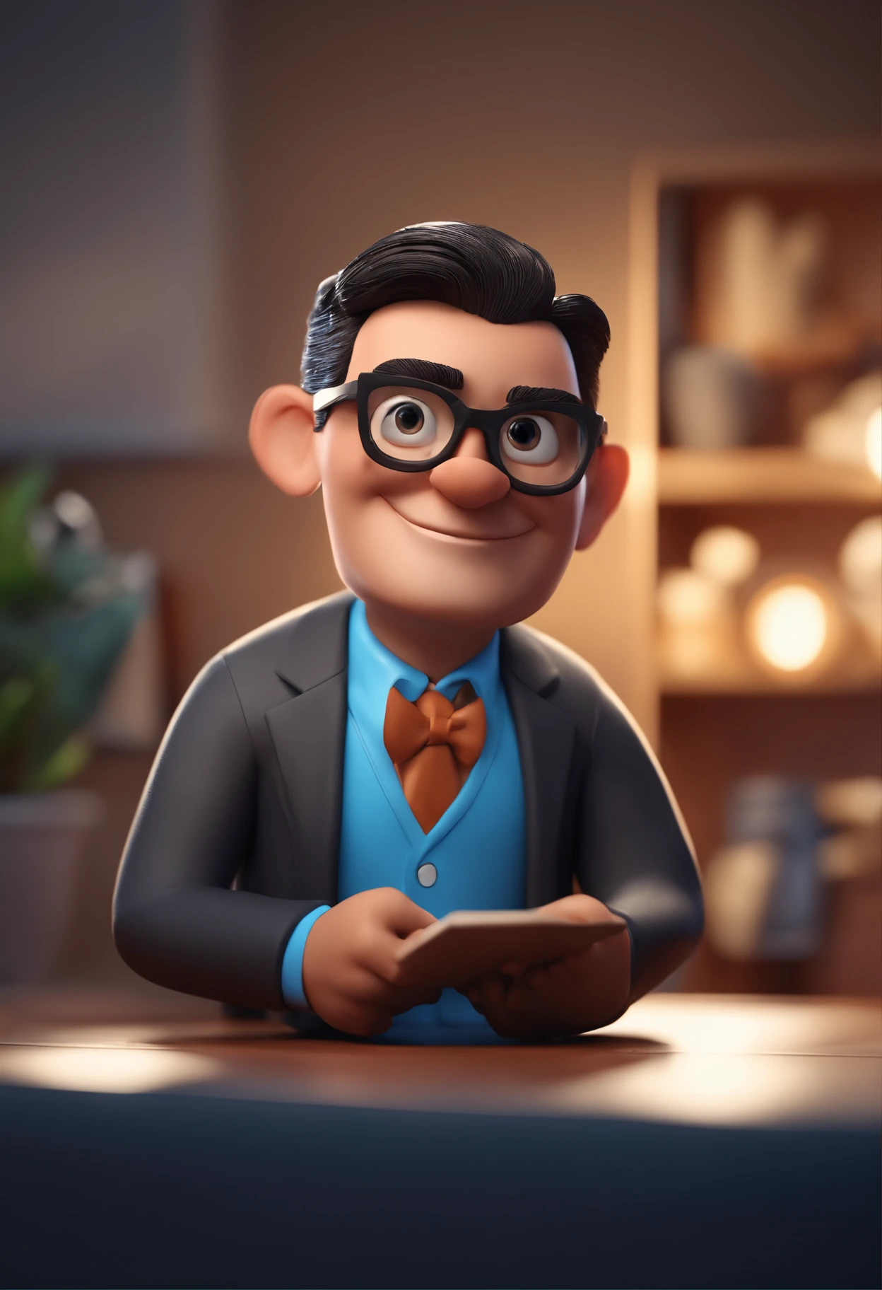 Cartoon character of a man with black glasses and a blue shirt, animation character, Caractere estilizado, animation style rendering, 3D estilizado, Arnold Maya render, 3 d render stylized, toon render keyshot, Personagem 3D, Personagem 3D, 3d rendering stylized, 3 d character render, personagem de desenho animado, Personagem de close up, Pose de personagem, (Estilo Pixar) (master part:1.2) (Bokeh) (best quality) (pele detalhada) (textura detalhada) (8k) (argila) (Cinematic lighting) (foco nítido