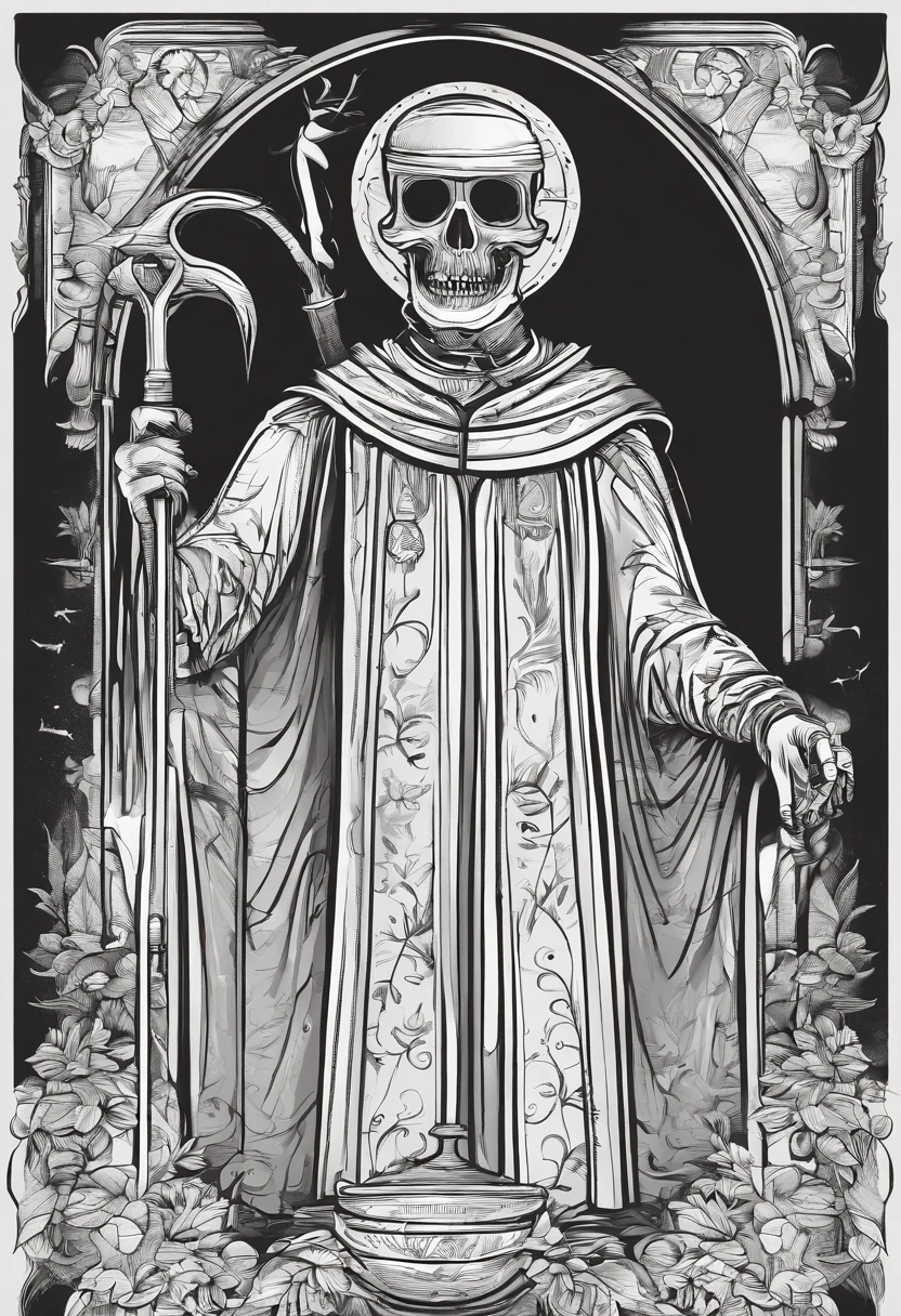 saint death or the white girl, full body, saint death skeleton standing covered with a tunic and a scythe, full body