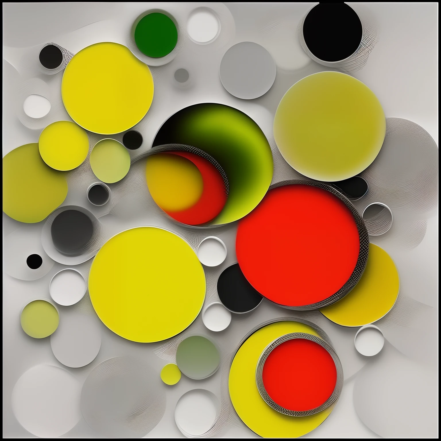 abstract art cercles white black grey yellow red green