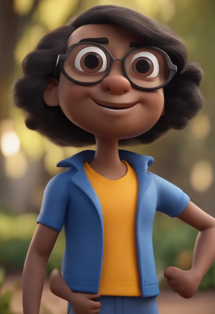 Cartoon character of a man wearing black glasses and a blue shirt, um personagem animado, Caractere estilizado, animation style rendering, 3D estilizado, Arnold Maya render, 3 d render stylized, toon render keyshot, Personagem 3D, Personagem 3D, 3d rendering stylized, 3 d character render, personagem de desenho animado, Personagem de close up, Pose de personagem, (Estilo Pixar) (master part:1.2) (Bokeh) (best quality) (pele detalhada) (textura detalhada) (8k) (argila) (Cinematic lighting) (foco nítido,Senta e vaza a parte superior do corpo