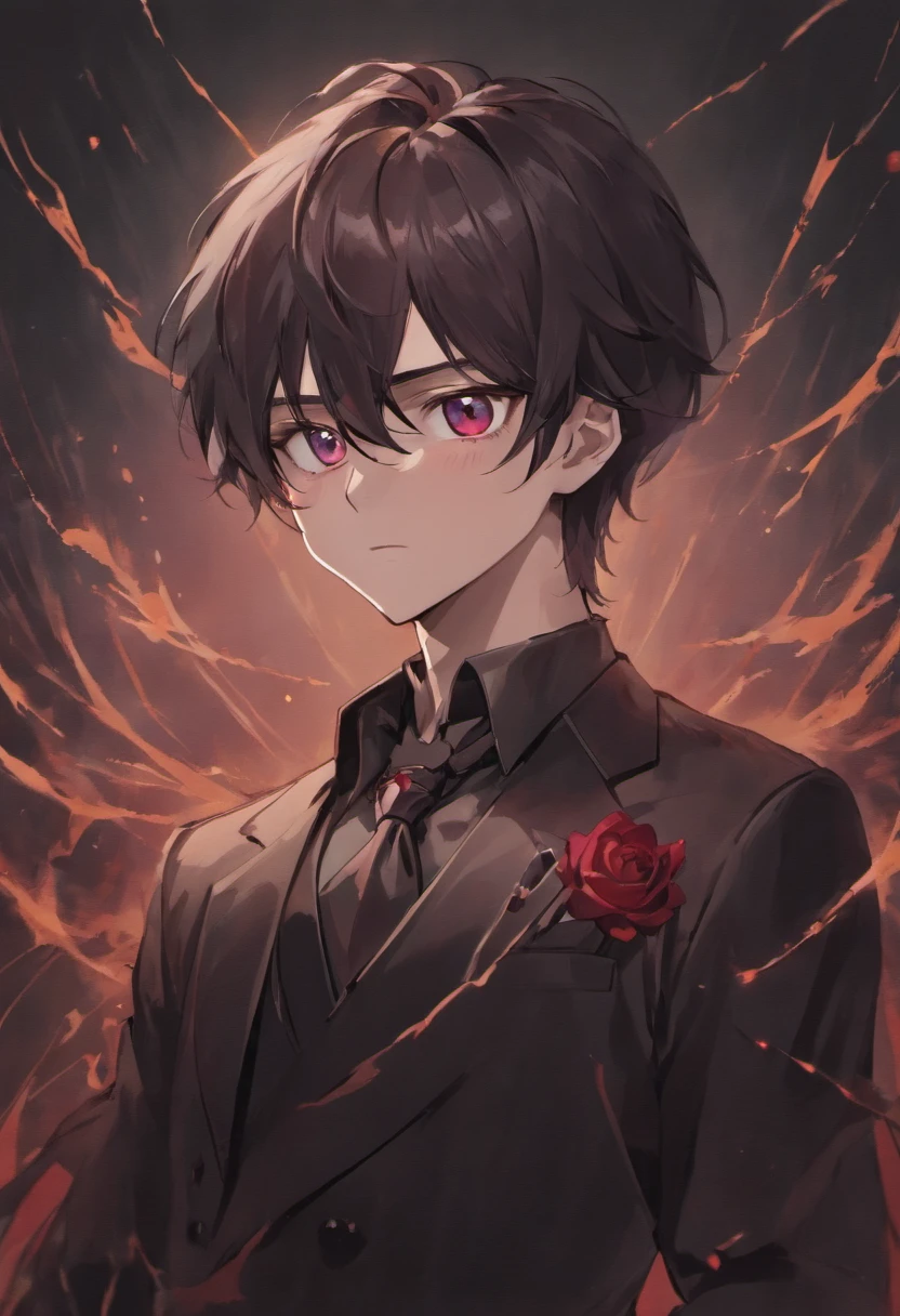 Adult male around 28 years, pale skin, dark long hair, a sharp and refined set of features, long lashes, and beautiful eyes, vampire, handsome, formal and gothic attire, calm, bishonen